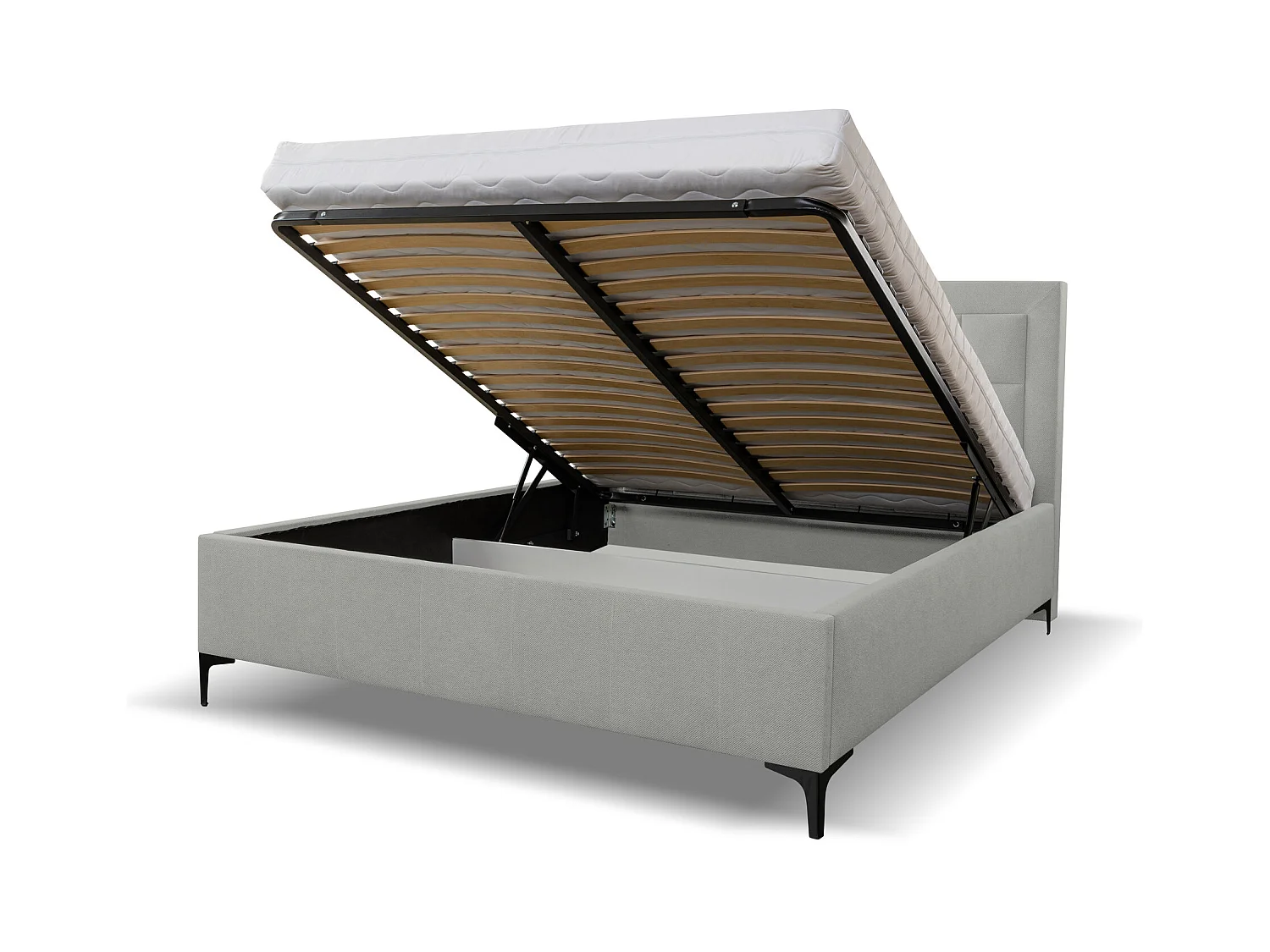 Lit rembourré VENEZIA avec tête de lit, 140 x 200 cm, lit double avec coffre de rangement et sommier à lattes en tissu structuré, tissu velours, couleur : gris