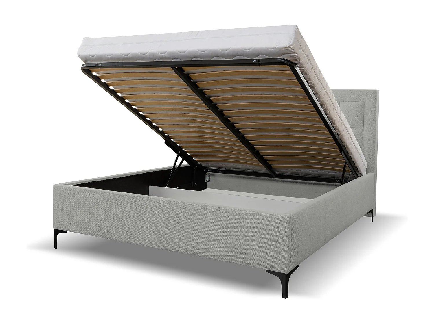 Polsterbett VENEZIA mit Kopfteil, 140 x200 cm, Doppelbett mit Bettkasten und Lattenrost aus Strukturstoff, Velourstoff, Frabe: Grau