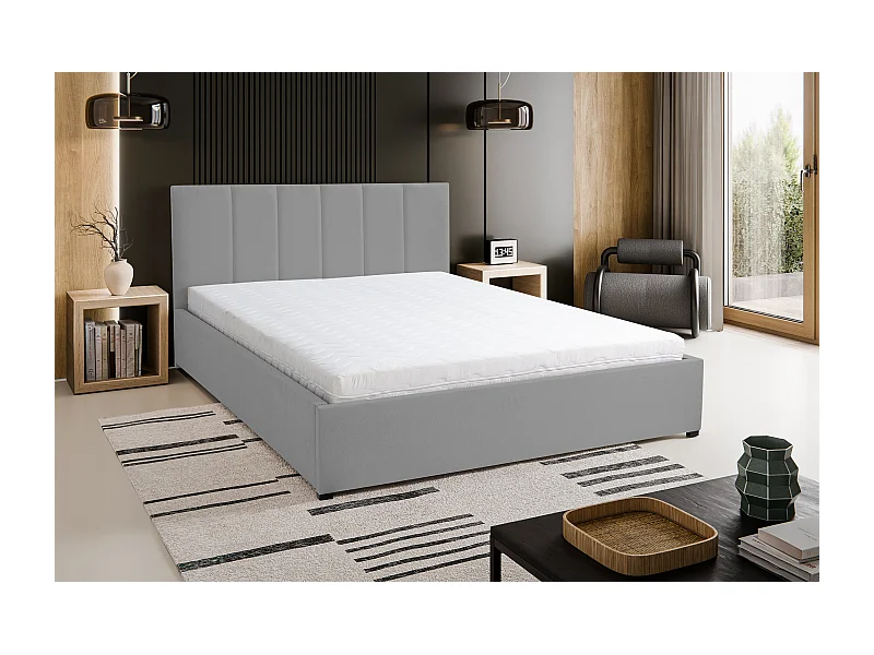 Polsterbett LISA mit Kopfteil, 180 x200 cm, Doppelbett mit Bettkasten und Lattenrost aus Velourstoff, Velourstoff, Frabe: Grau
