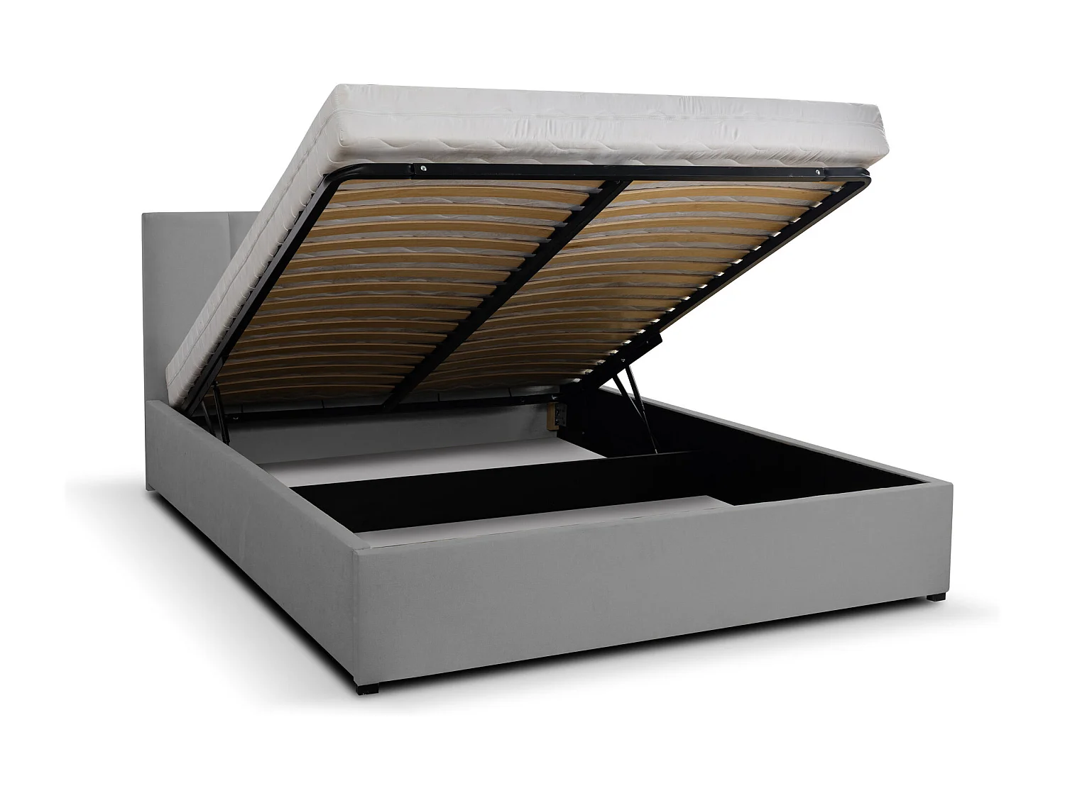 Polsterbett LISA mit Kopfteil, 180 x200 cm, Doppelbett mit Bettkasten und Lattenrost aus Velourstoff, Velourstoff, Frabe: Grau