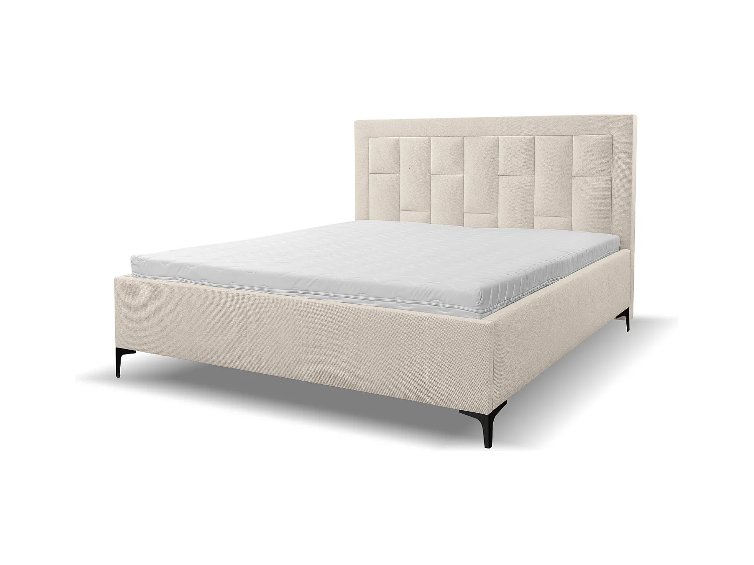 Lit rembourré VENEZIA avec tête de lit, 140 x 200 cm, lit double avec coffre de rangement et sommier à lattes en tissu structuré, velours, couleur : beige