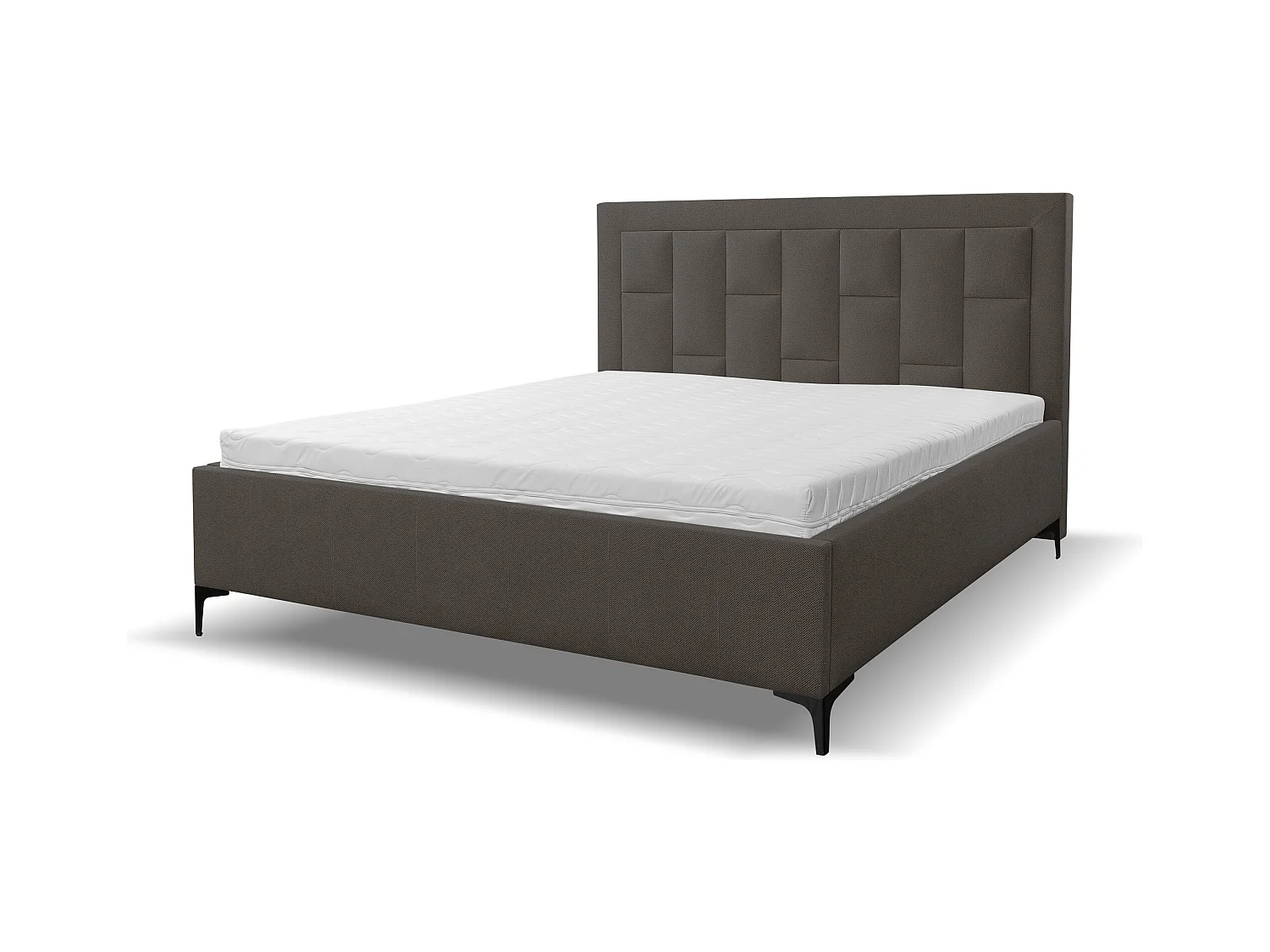 Lit rembourré VENEZIA avec tête de lit, 140 x 200 cm, lit double avec coffre de rangement et sommier à lattes en tissu structuré, velours, couleur : gris foncé