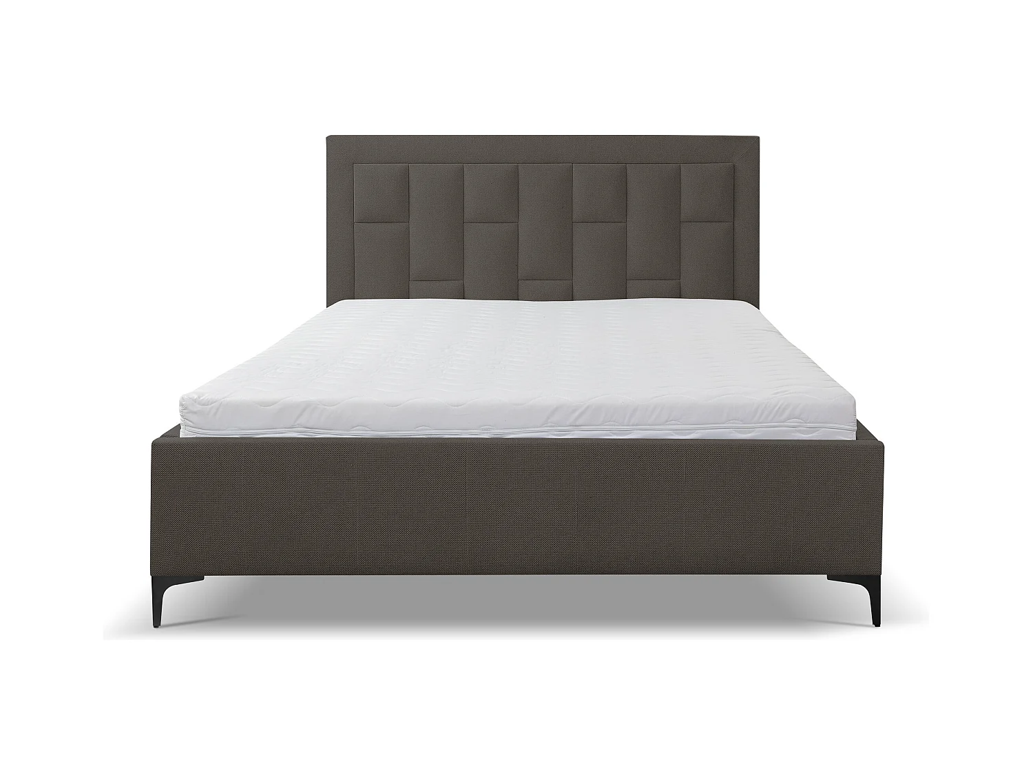 Lit rembourré VENEZIA avec tête de lit, 140 x 200 cm, lit double avec coffre de rangement et sommier à lattes en tissu structuré, velours, couleur : gris foncé