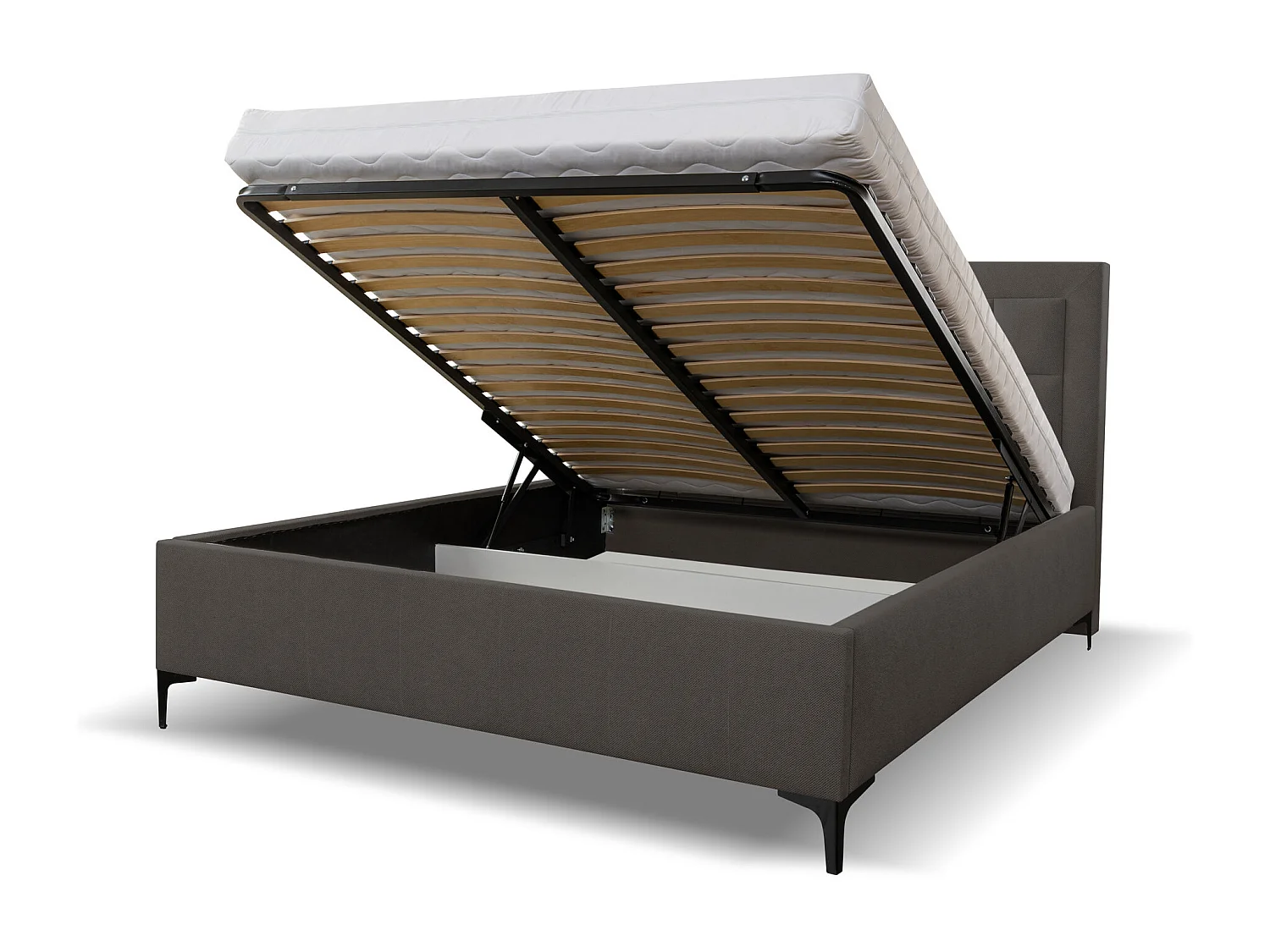 Polsterbett VENEZIA mit Kopfteil, 140 x200 cm, Doppelbett mit Bettkasten und Lattenrost aus Strukturstoff, Velourstoff, Frabe: Dunkelgrau