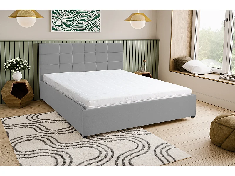 Polsterbett JESSA mit Kopfteil, 180 x200 cm, Doppelbett mit Bettkasten und Lattenrost aus Velourstoff, Velourstoff, Frabe: Grau