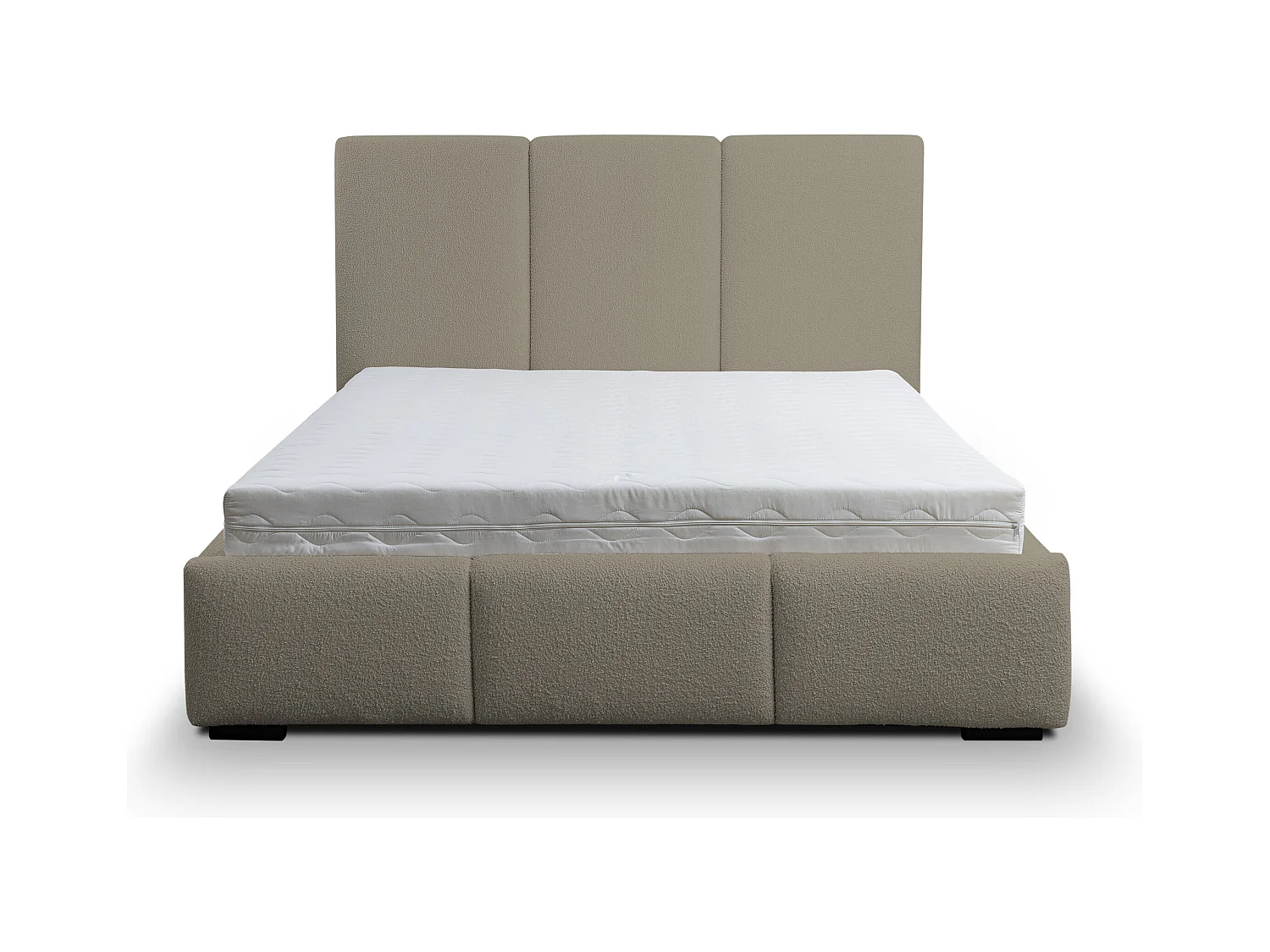 Lit rembourré Basti avec tête de lit, 180 x 200 cm, lit double avec coffre de rangement et sommier à lattes en métal, tissu bouclé, couleur : marron clair