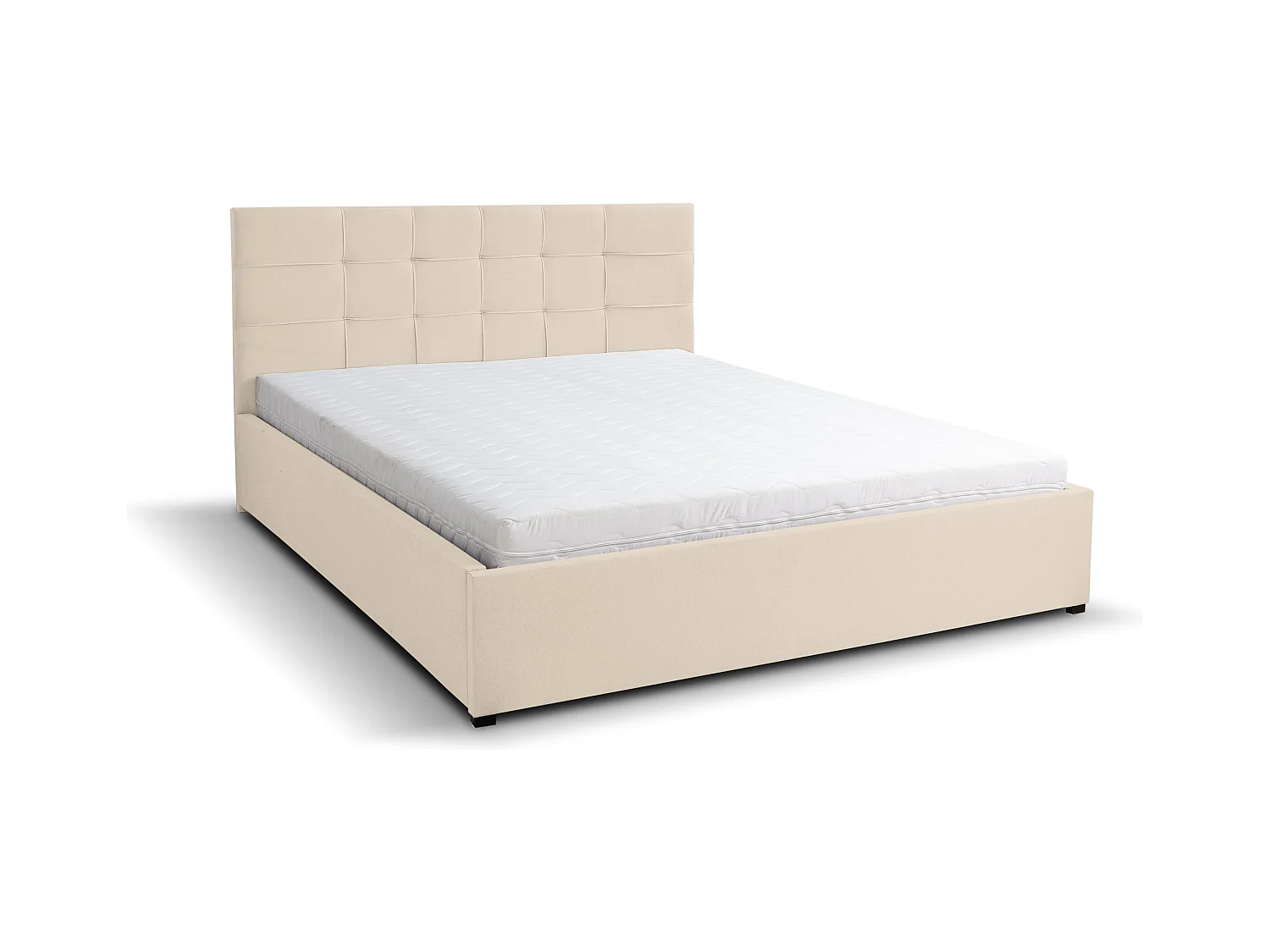 Lit rembourré JESSA avec tête de lit, 140 x 200 cm, lit double avec coffre de rangement et sommier à lattes en velours, velours, couleur : beige