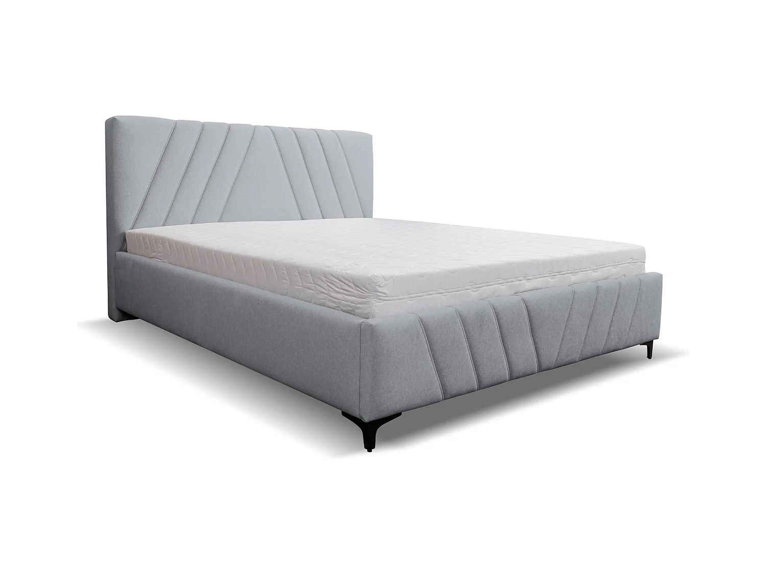 Lit rembourré Capri avec tête de lit, 180 x 200 cm, lit double avec coffre de rangement et sommier à lattes en métal, tissu velours, couleur : gris