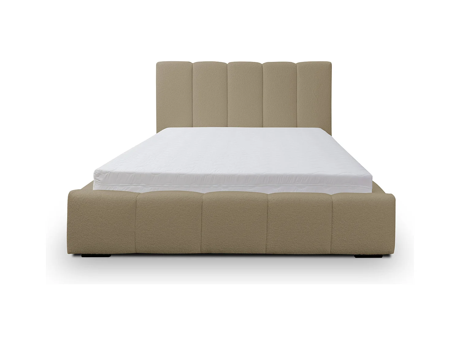 Lit rembourré Marco avec tête de lit, 140 x 200 cm, lit double avec coffre de rangement et sommier à lattes en métal, tissu bouclé, couleur : marron