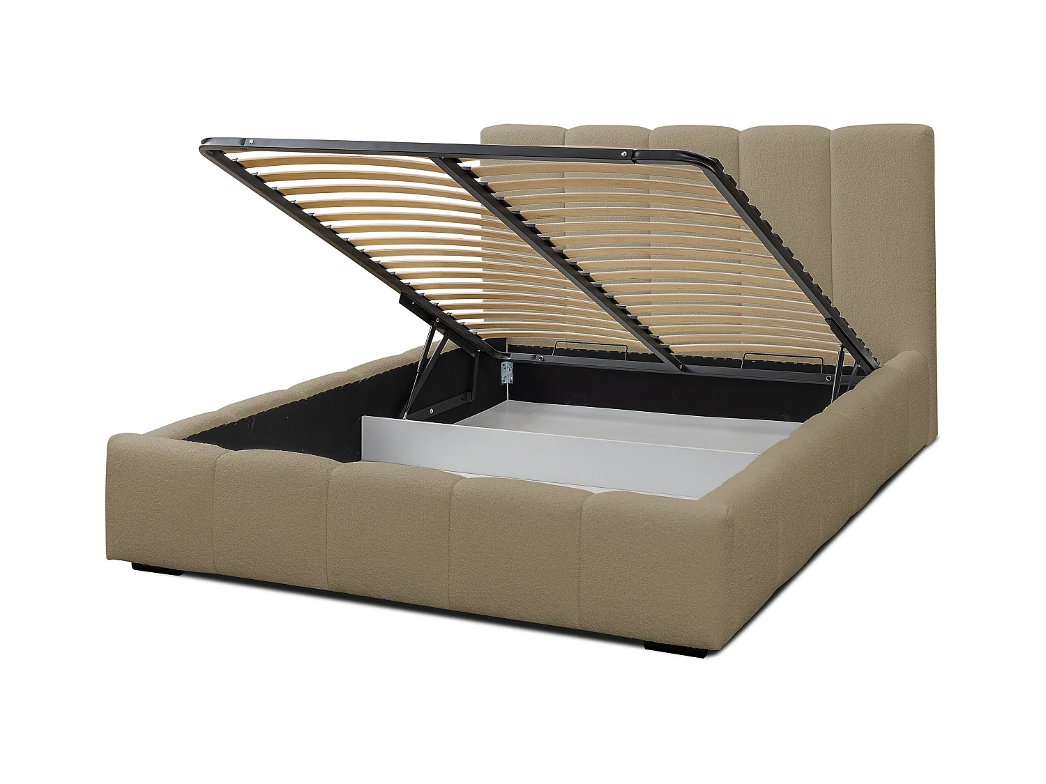 Lit rembourré Marco avec tête de lit, 140 x 200 cm, lit double avec coffre de rangement et sommier à lattes en métal, tissu bouclé, couleur : marron