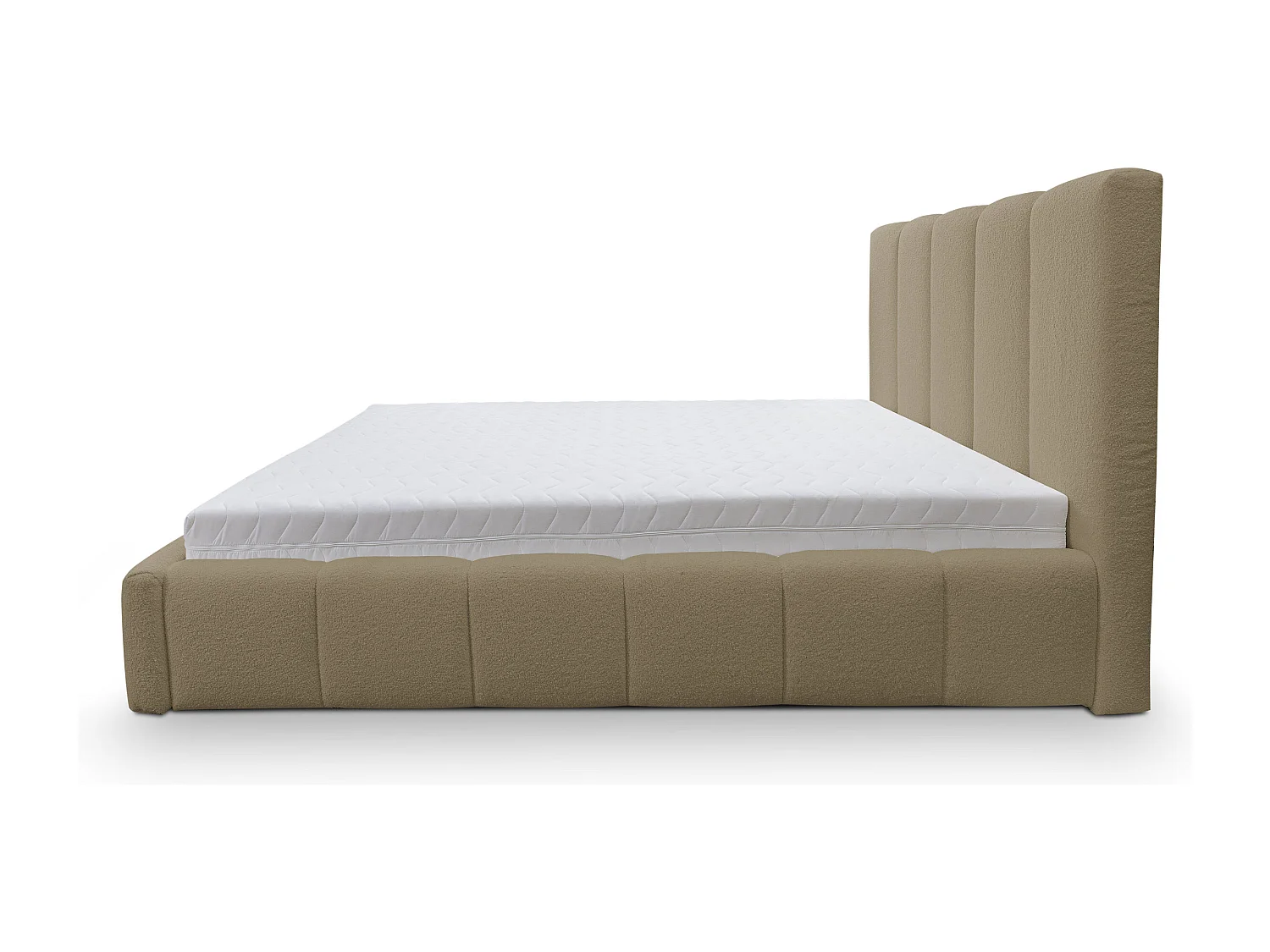 Lit rembourré Marco avec tête de lit, 140 x 200 cm, lit double avec coffre de rangement et sommier à lattes en métal, tissu bouclé, couleur : marron