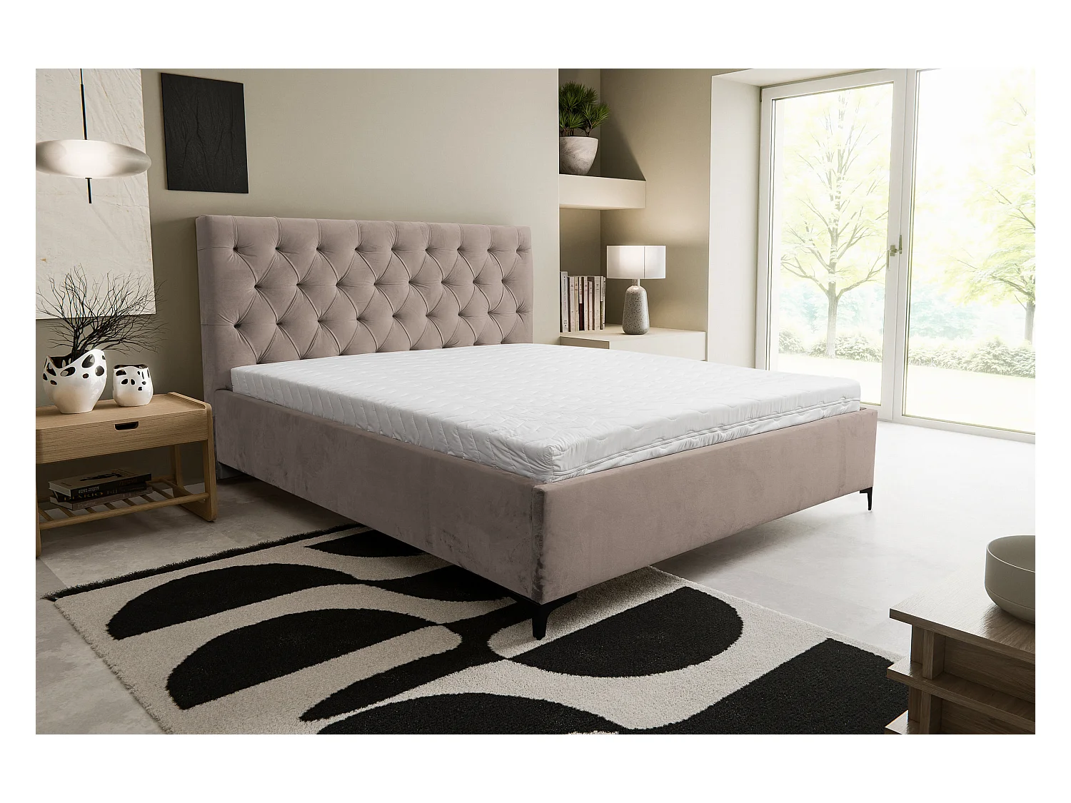 Lit rembourré Chesterfield avec tête de lit, 160 x 200 cm, lit double avec coffre de rangement et sommier à lattes en métal, tissu velours, couleur : marron