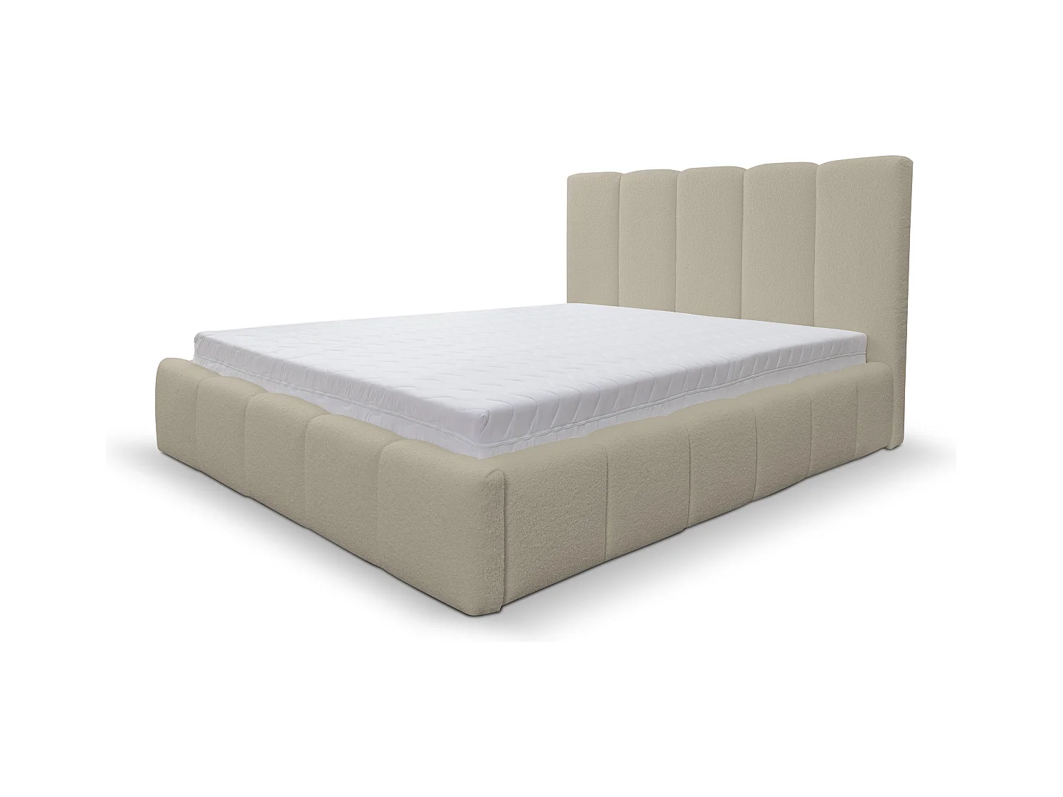 Lit rembourré Marco avec tête de lit, 160 x 200 cm, lit double avec coffre de rangement et sommier à lattes en métal, tissu bouclé, couleur : marron clair