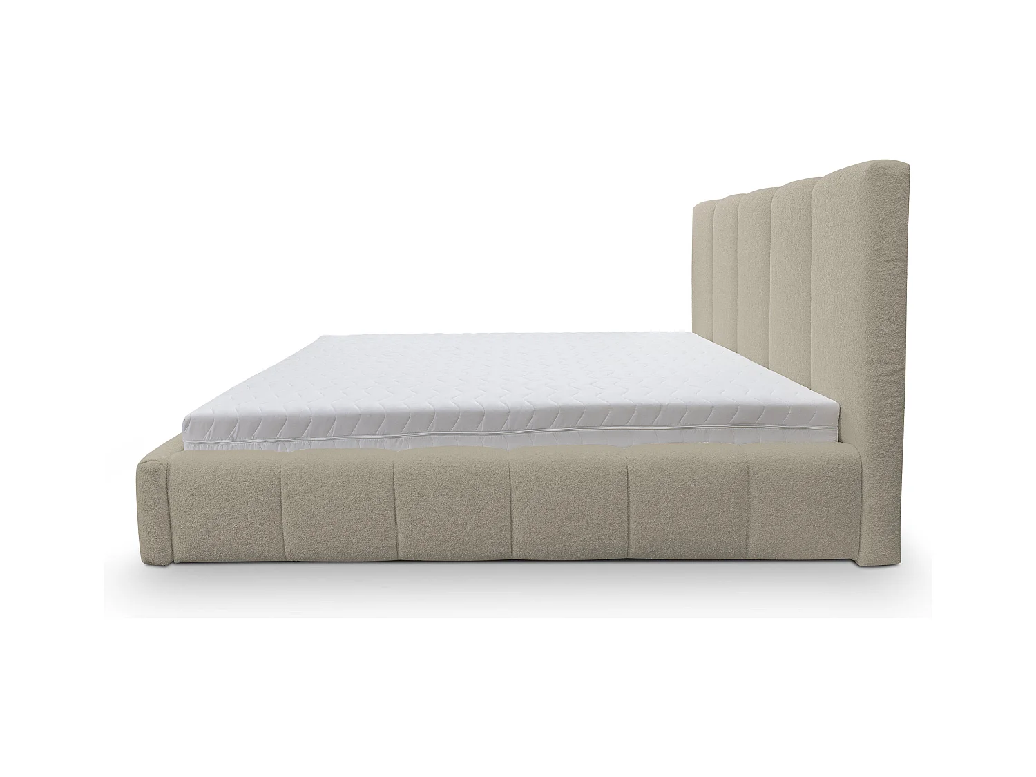 Lit rembourré Marco avec tête de lit, 160 x 200 cm, lit double avec coffre de rangement et sommier à lattes en métal, tissu bouclé, couleur : marron clair