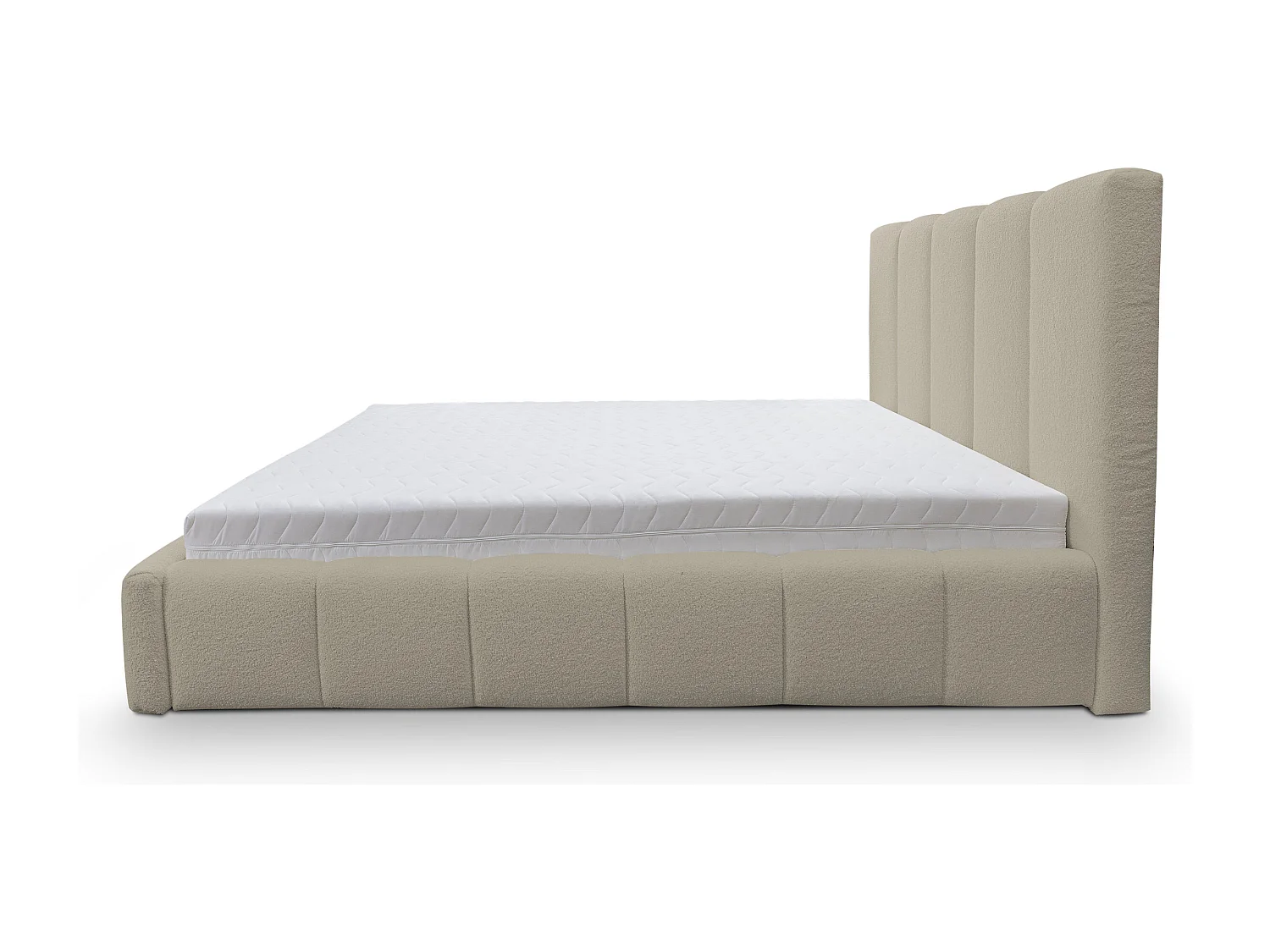 Lit rembourré Marco avec tête de lit, 160 x 200 cm, lit double avec coffre de rangement et sommier à lattes en métal, tissu bouclé, couleur : marron clair