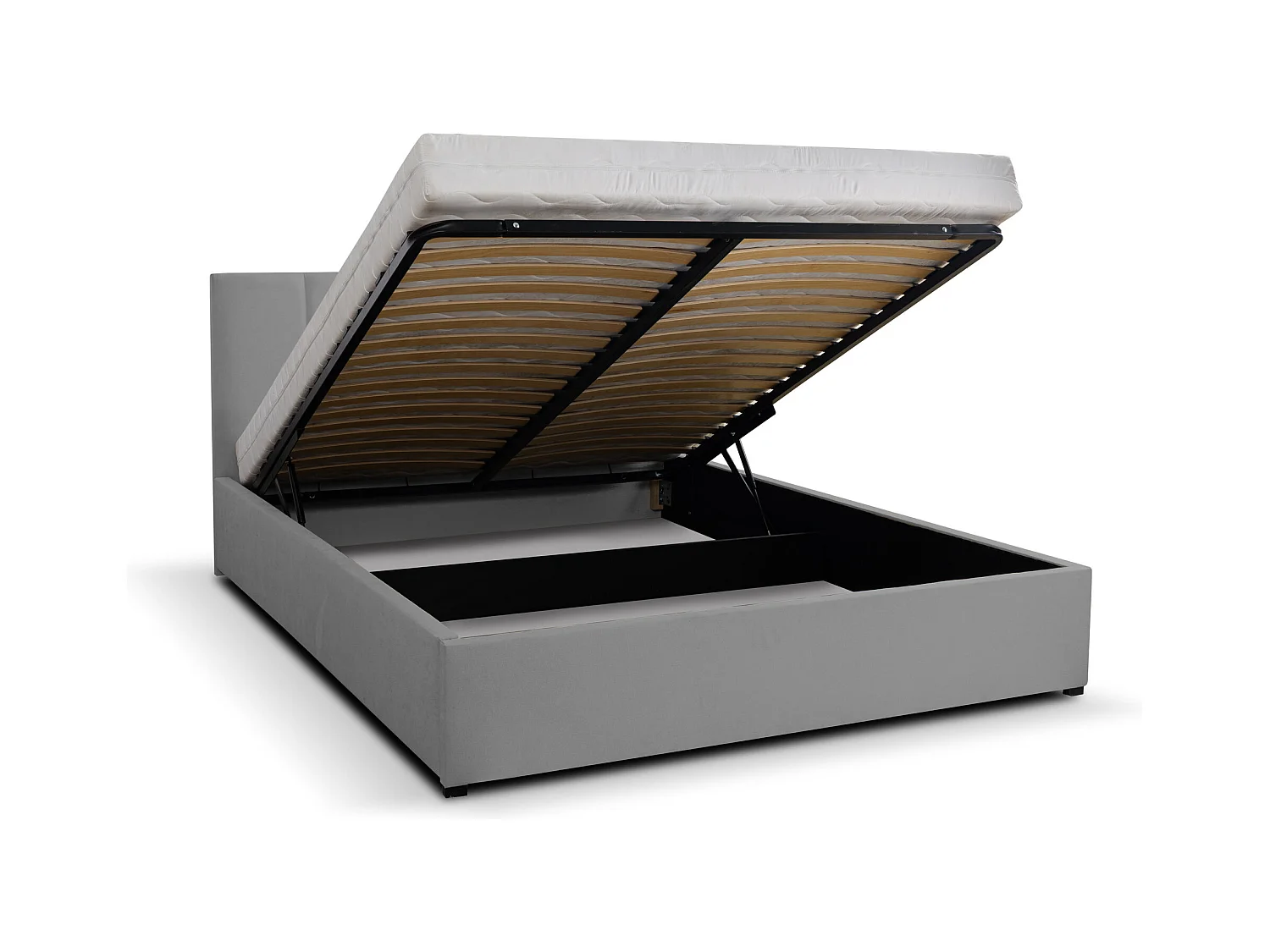 Lit rembourré LISA avec tête de lit, 140 x 200 cm, lit double avec coffre de rangement et sommier à lattes en velours, velours, couleur : gris