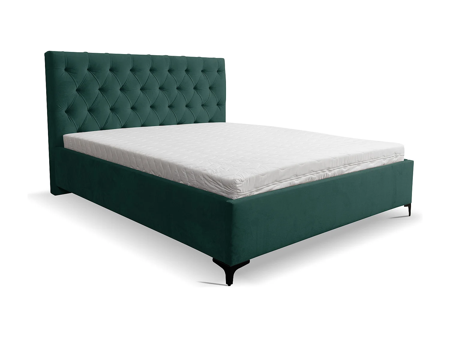 Lit rembourré Chesterfield avec tête de lit, 180 x 200 cm, lit double avec coffre de rangement et sommier à lattes en métal, tissu velours, couleur : vert