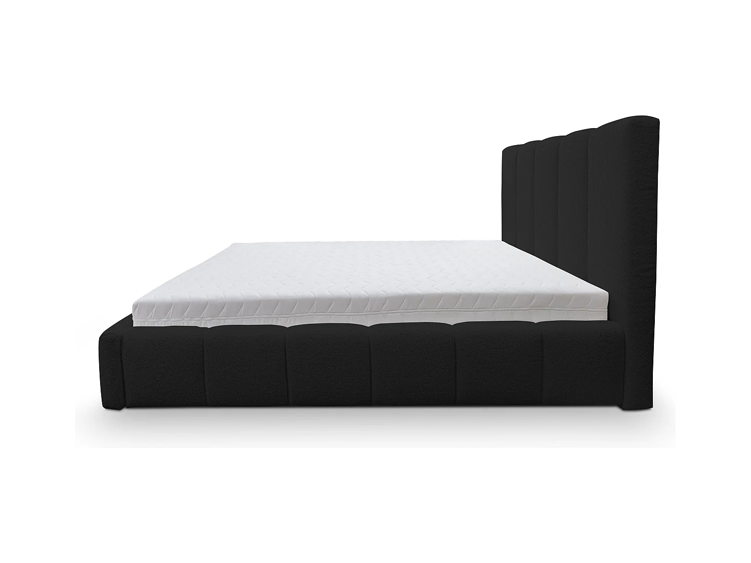 Lit rembourré Marco avec tête de lit, 160 x 200 cm, lit double avec coffre de rangement et sommier à lattes en métal, tissu bouclé, couleur : noir