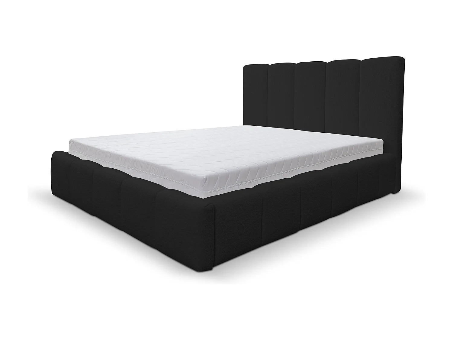 Lit rembourré Marco avec tête de lit, 160 x 200 cm, lit double avec coffre de rangement et sommier à lattes en métal, tissu bouclé, couleur : noir