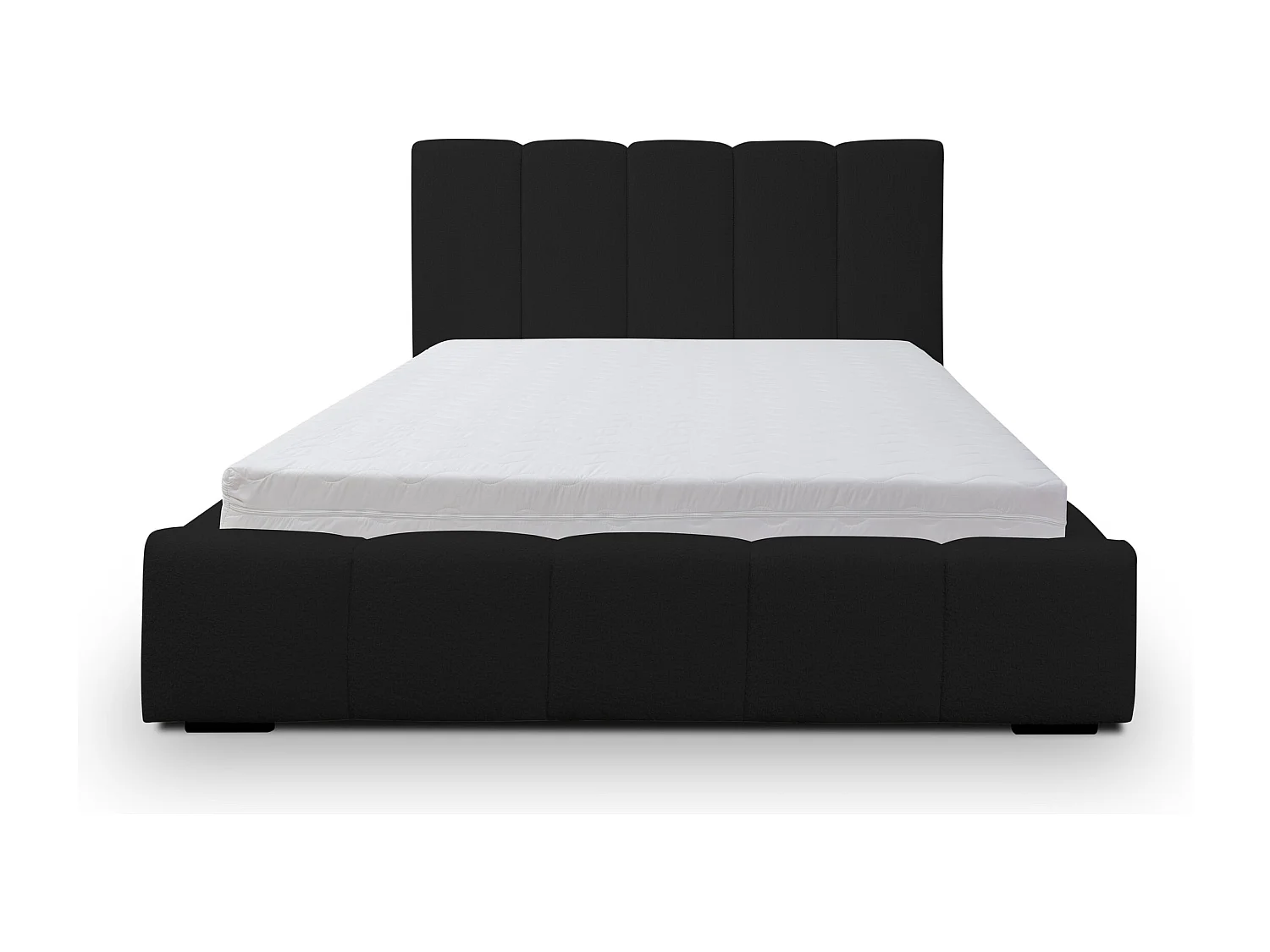 Lit rembourré Marco avec tête de lit, 160 x 200 cm, lit double avec coffre de rangement et sommier à lattes en métal, tissu bouclé, couleur : noir