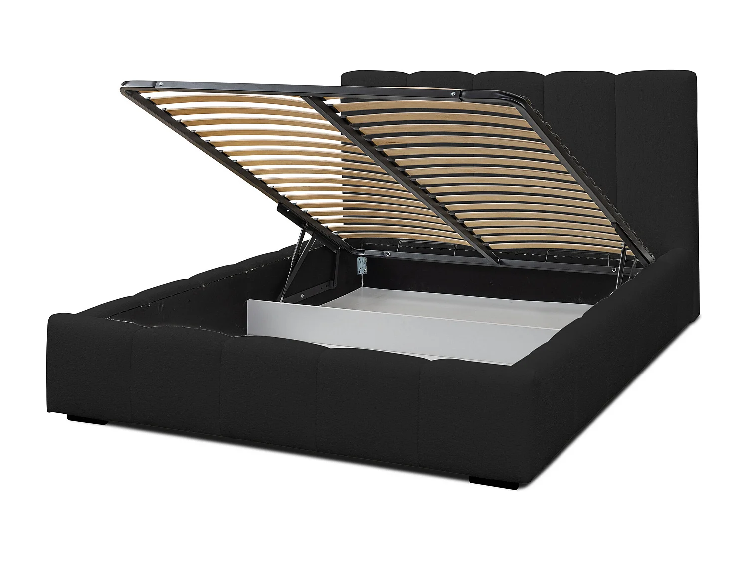 Lit rembourré Marco avec tête de lit, 160 x 200 cm, lit double avec coffre de rangement et sommier à lattes en métal, tissu bouclé, couleur : noir