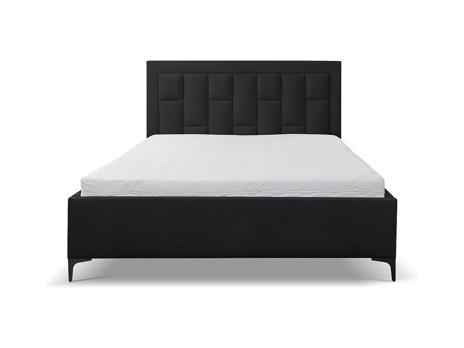 Lit rembourré VENEZIA avec tête de lit, 180 x 200 cm, lit double avec coffre de rangement et sommier à lattes en tissu structuré, tissu velours, couleur : noir