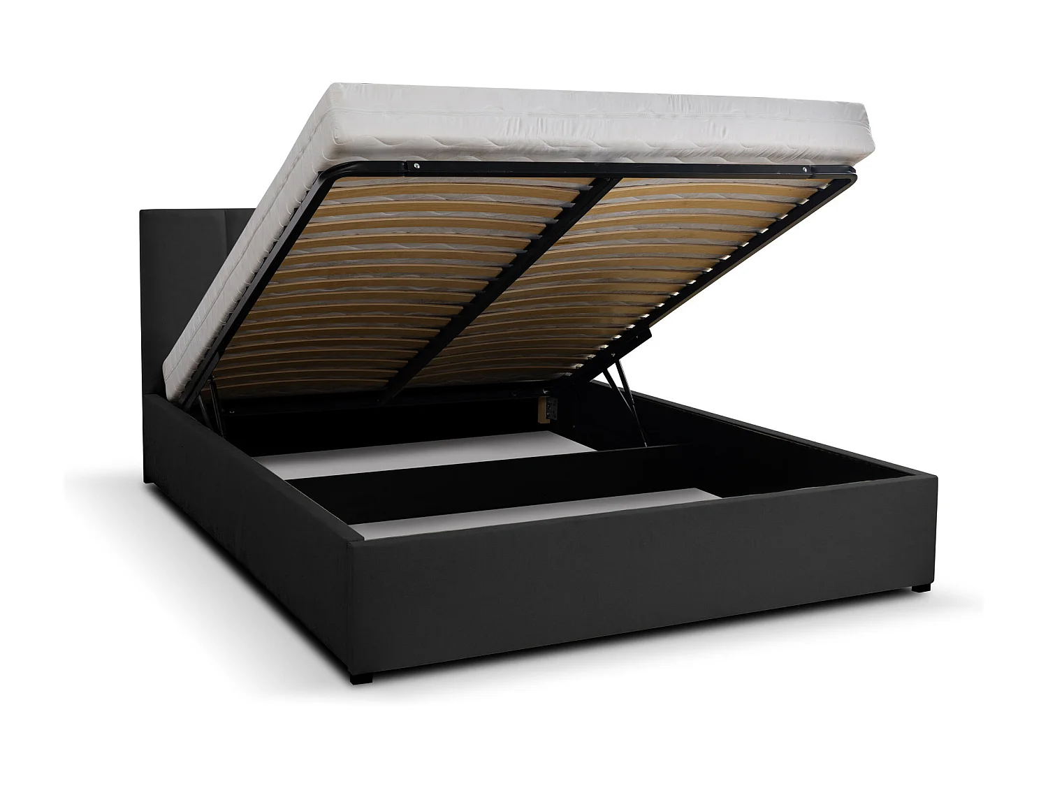 Polsterbett LISA mit Kopfteil, 160 x200 cm, Doppelbett mit Bettkasten und Lattenrost aus Velourstoff, Velourstoff, Frabe: Schwarz