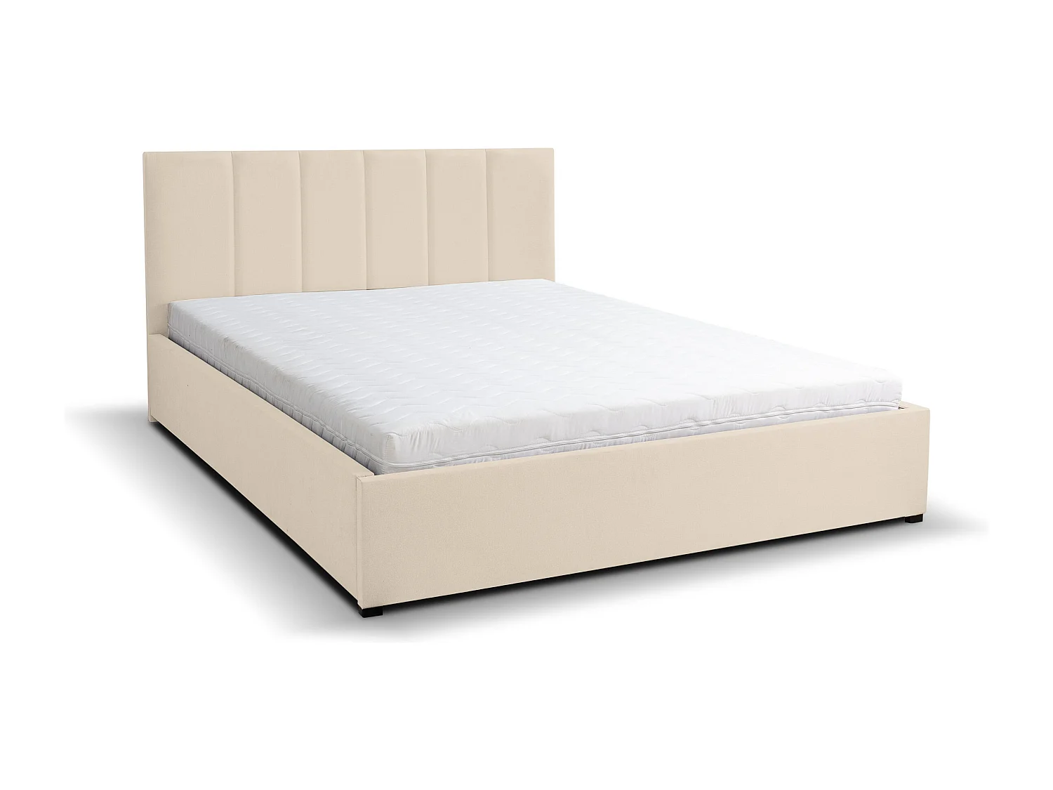 Polsterbett LISA mit Kopfteil, 160 x200 cm, Doppelbett mit Bettkasten und Lattenrost aus Velourstoff, Velourstoff, Frabe: Beige