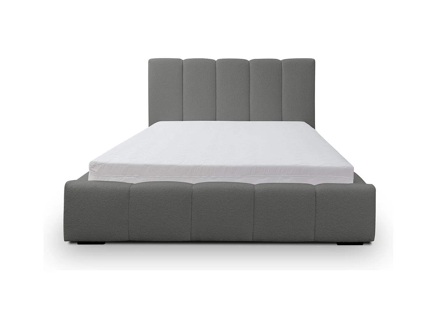 Lit rembourré Marco avec tête de lit, 140 x 200 cm, lit double avec coffre de rangement et sommier à lattes en métal, tissu bouclé, couleur : gris