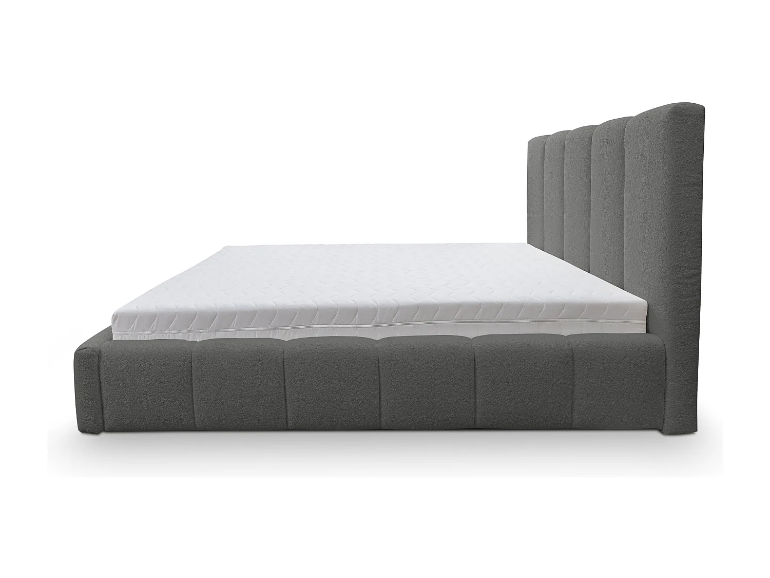 Lit rembourré Marco avec tête de lit, 140 x 200 cm, lit double avec coffre de rangement et sommier à lattes en métal, tissu bouclé, couleur : gris