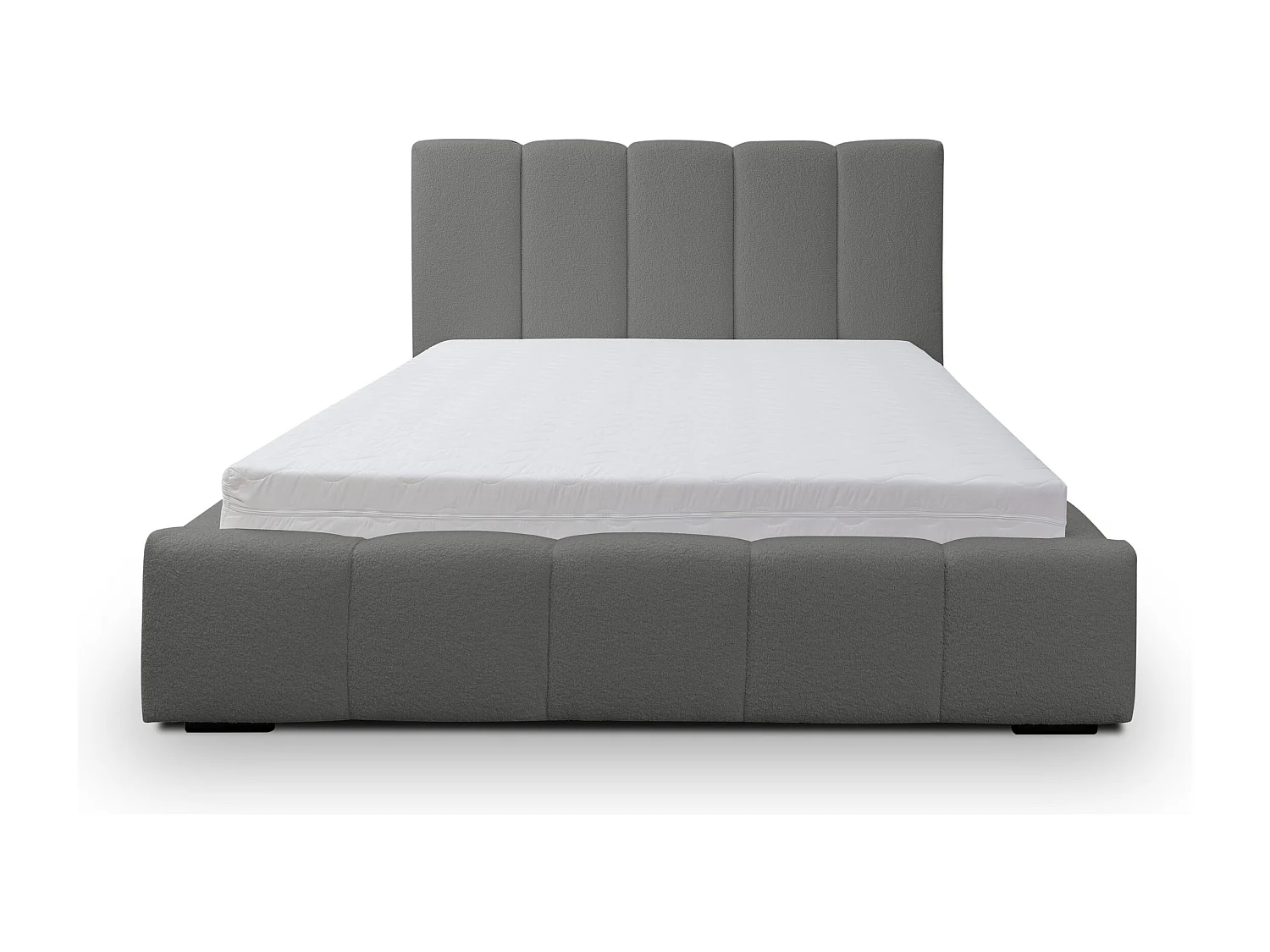 Lit rembourré Marco avec tête de lit, 140 x 200 cm, lit double avec coffre de rangement et sommier à lattes en métal, tissu bouclé, couleur : gris