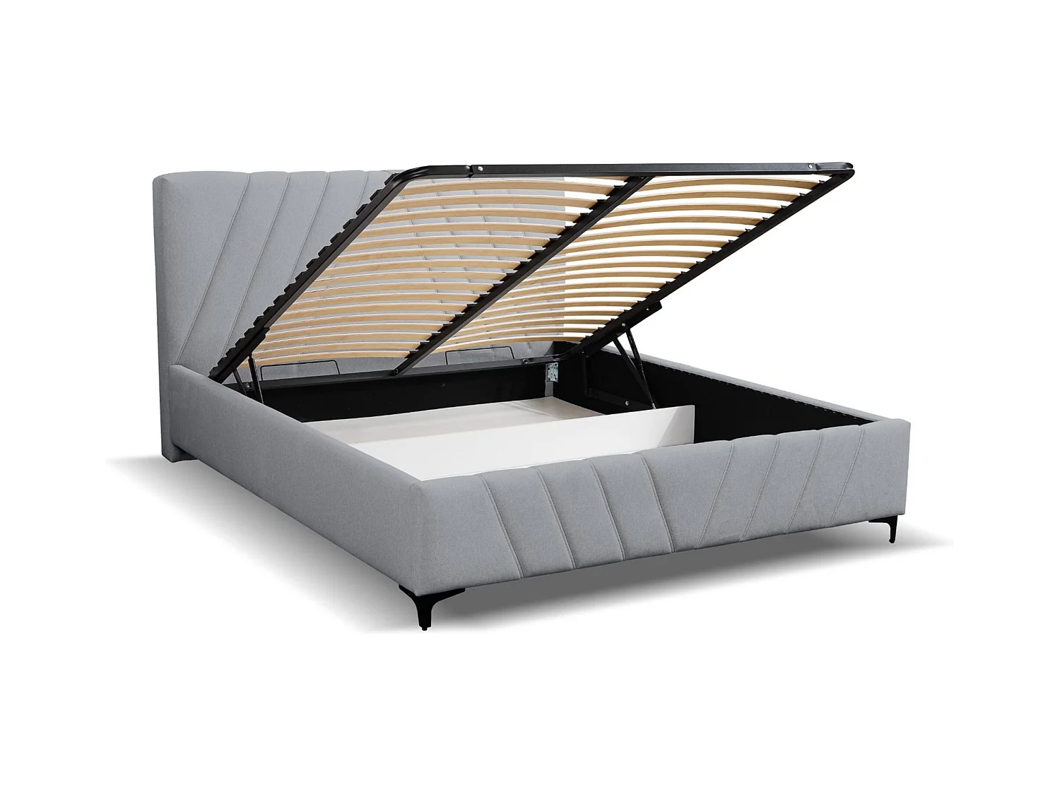 Lit rembourré Capri  avec tête de lit, 140 x 200 cm, lit double avec coffre de rangement et sommier à lattes en métal, tissu velours, couleur : gris