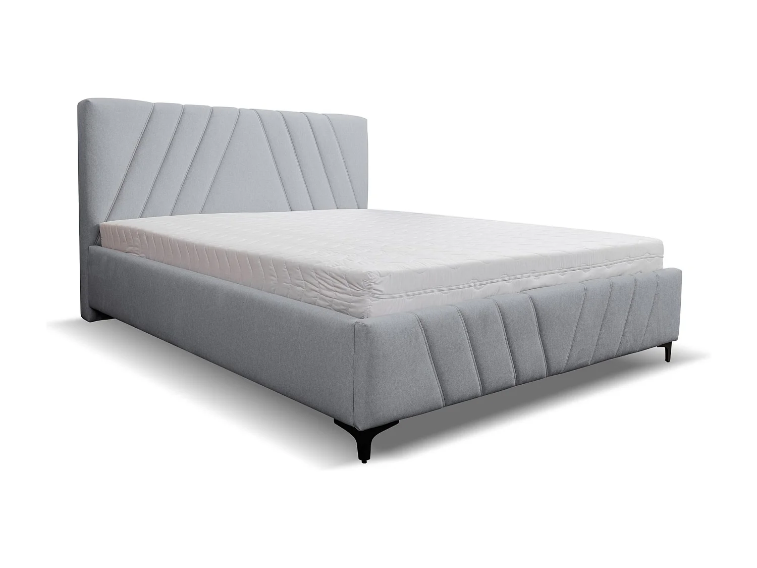 Lit rembourré Capri  avec tête de lit, 140 x 200 cm, lit double avec coffre de rangement et sommier à lattes en métal, tissu velours, couleur : gris