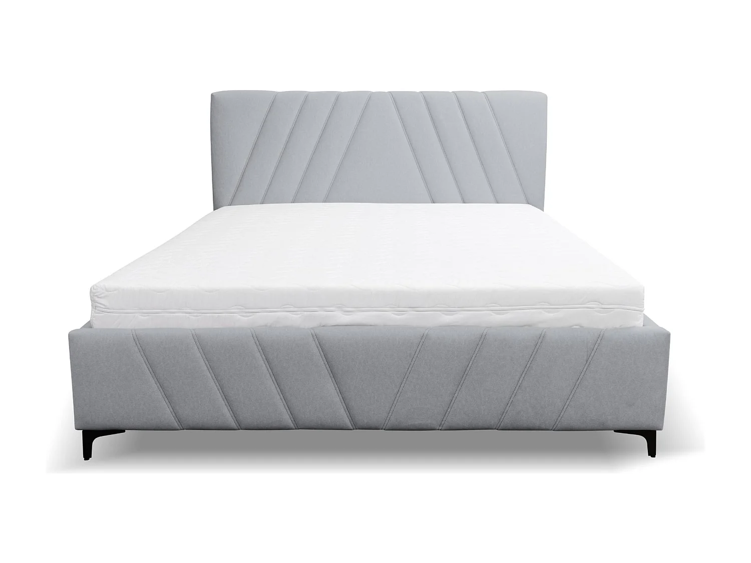 Lit rembourré Capri  avec tête de lit, 140 x 200 cm, lit double avec coffre de rangement et sommier à lattes en métal, tissu velours, couleur : gris