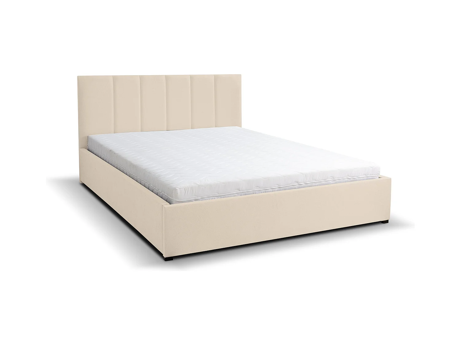 Lit rembourré LISA avec tête de lit, 180 x 200 cm, lit double avec coffre de rangement et sommier à lattes en velours, velours, couleur : beige