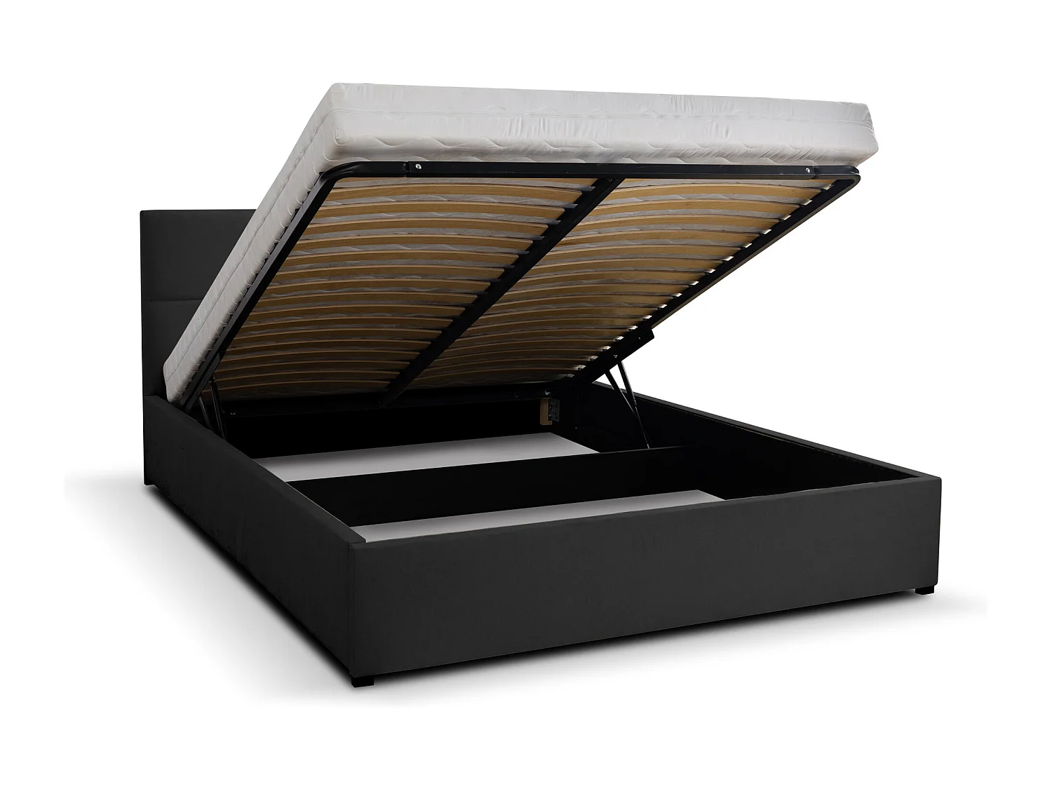 Polsterbett BETTY mit Kopfteil, 140 x200 cm, Doppelbett mit Bettkasten und Lattenrost aus Velourstoff, Velourstoff, Frabe: Schwarz