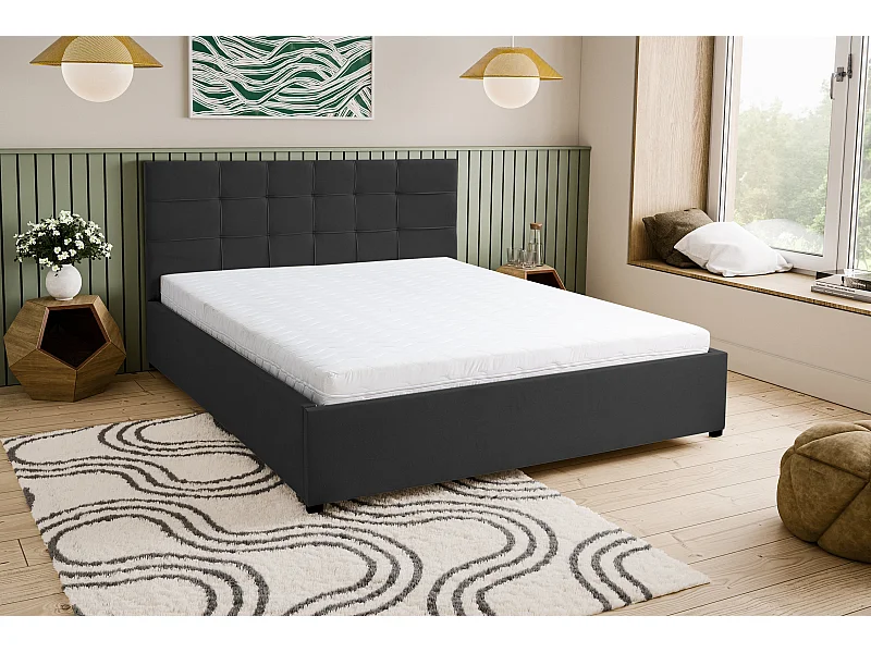 Polsterbett JESSA mit Kopfteil, 180 x200 cm, Doppelbett mit Bettkasten und Lattenrost aus Velourstoff, Velourstoff, Frabe: Schwarz