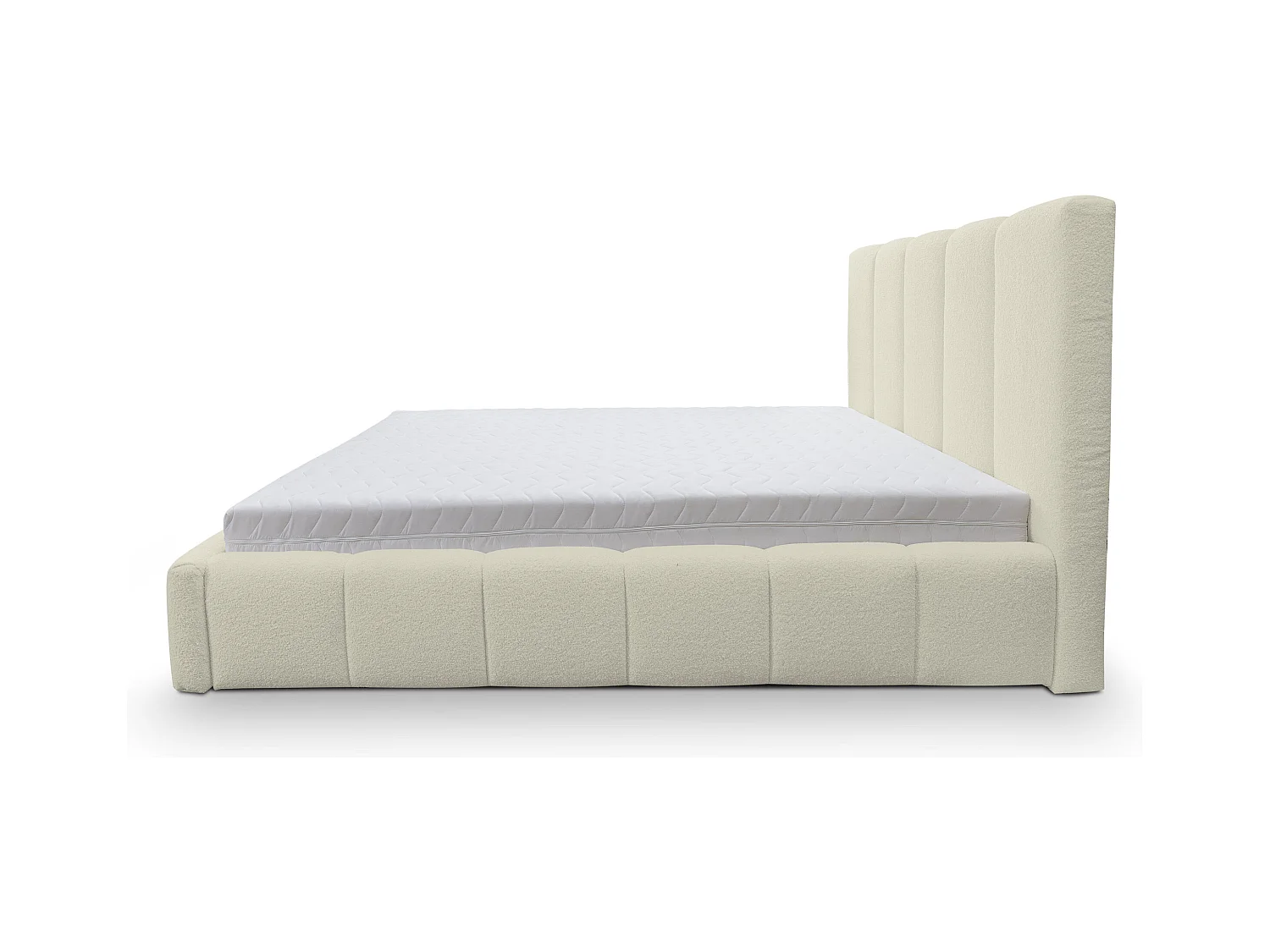 Lit rembourré Marco avec tête de lit, 160 x 200 cm, lit double avec coffre de rangement et sommier à lattes en métal, tissu bouclé, couleur : beige