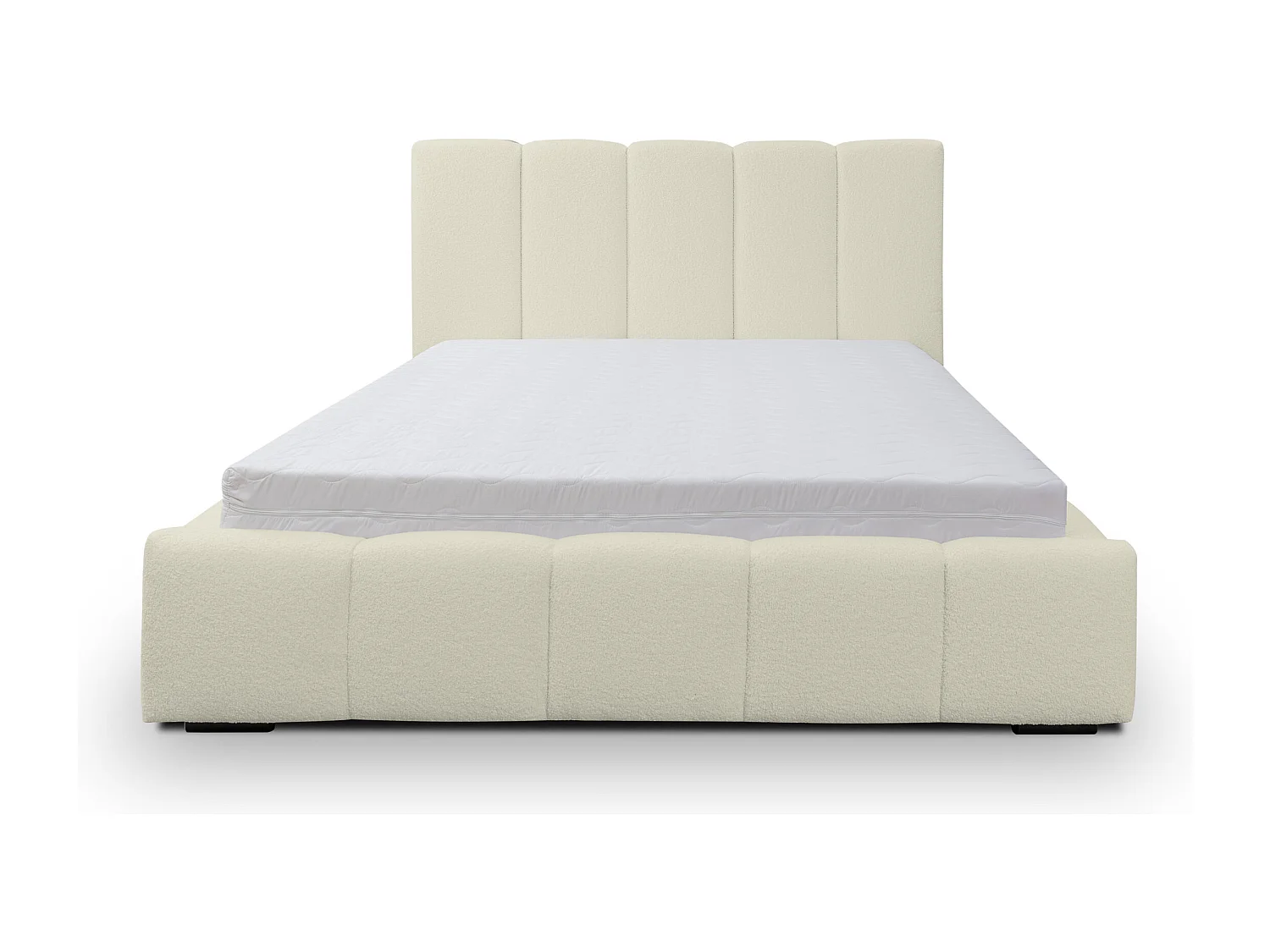 Lit rembourré Marco avec tête de lit, 160 x 200 cm, lit double avec coffre de rangement et sommier à lattes en métal, tissu bouclé, couleur : beige