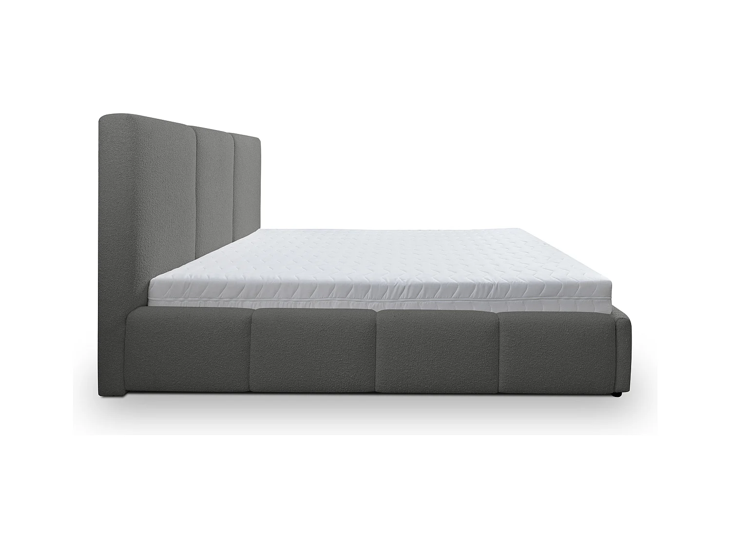 Lit rembourré Basti avec tête de lit, 160 x 200 cm, lit double avec coffre de rangement et sommier à lattes en métal, tissu bouclé, couleur : gris