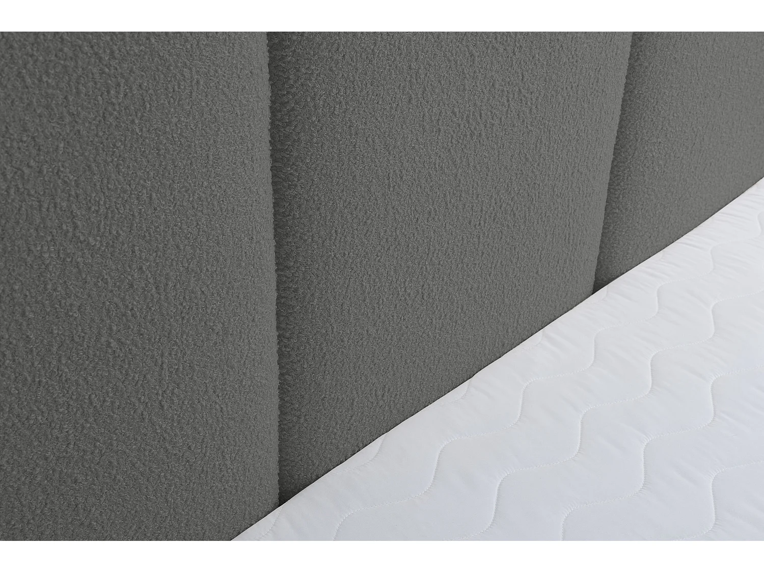 Lit rembourré Basti avec tête de lit, 160 x 200 cm, lit double avec coffre de rangement et sommier à lattes en métal, tissu bouclé, couleur : gris