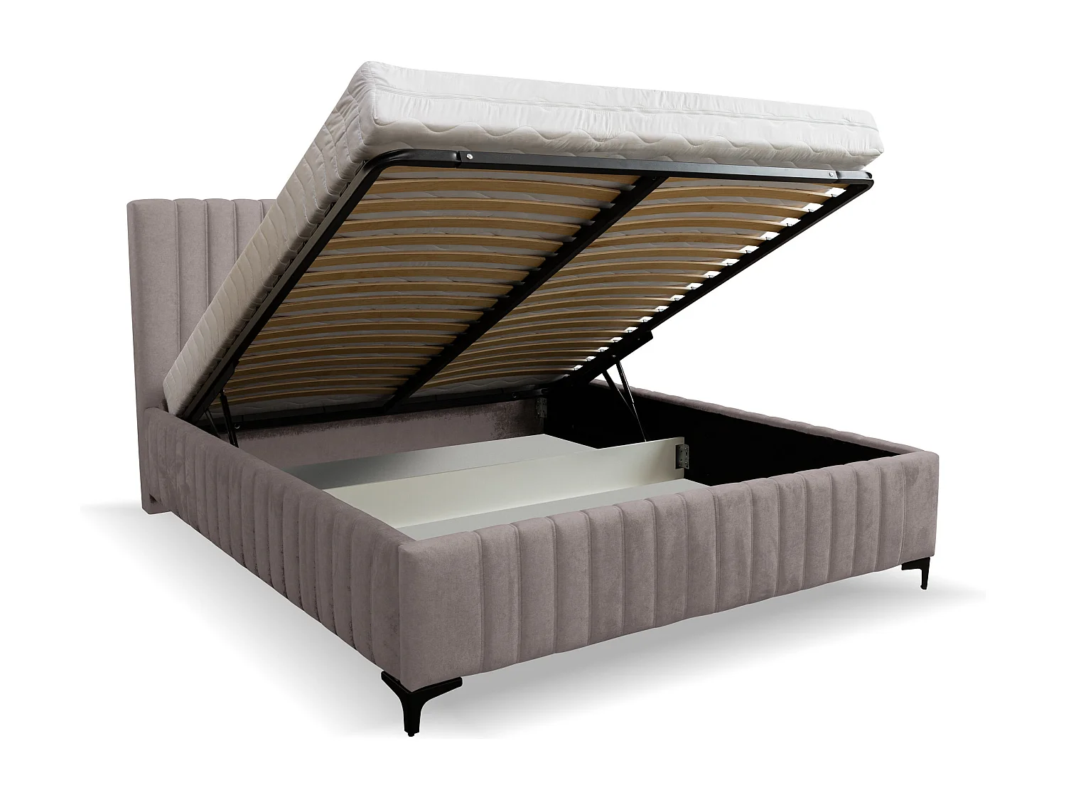 Lit rembourré Quant avec tête de lit, 180 x 200 cm, lit double avec coffre de rangement et sommier à lattes en métal, tissu velours, couleur : marron