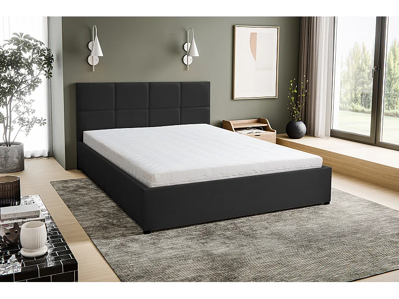 Polsterbett BETTY mit Kopfteil, 160 x200 cm, Doppelbett mit Bettkasten und Lattenrost aus Velourstoff, Velourstoff, Frabe: Schwarz