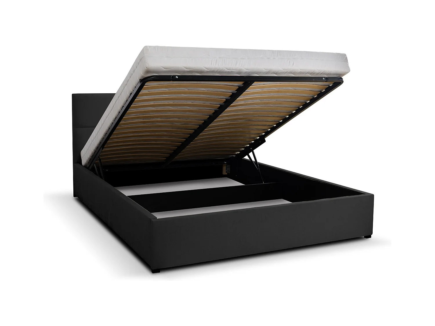 Lit rembourré BETTY avec tête de lit, 160 x 200 cm, lit double avec coffre de rangement et sommier à lattes en velours, velours, couleur : noir