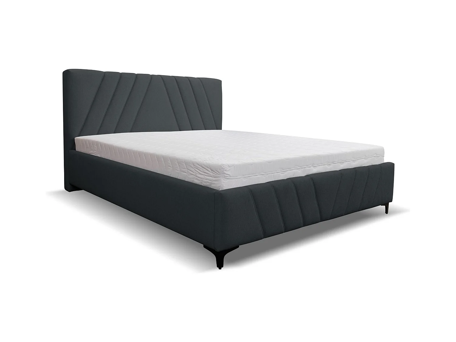 Lit rembourré Capri  avec tête de lit, 140 x 200 cm, lit double avec coffre de rangement et sommier à lattes en métal, tissu velours, couleur : noir