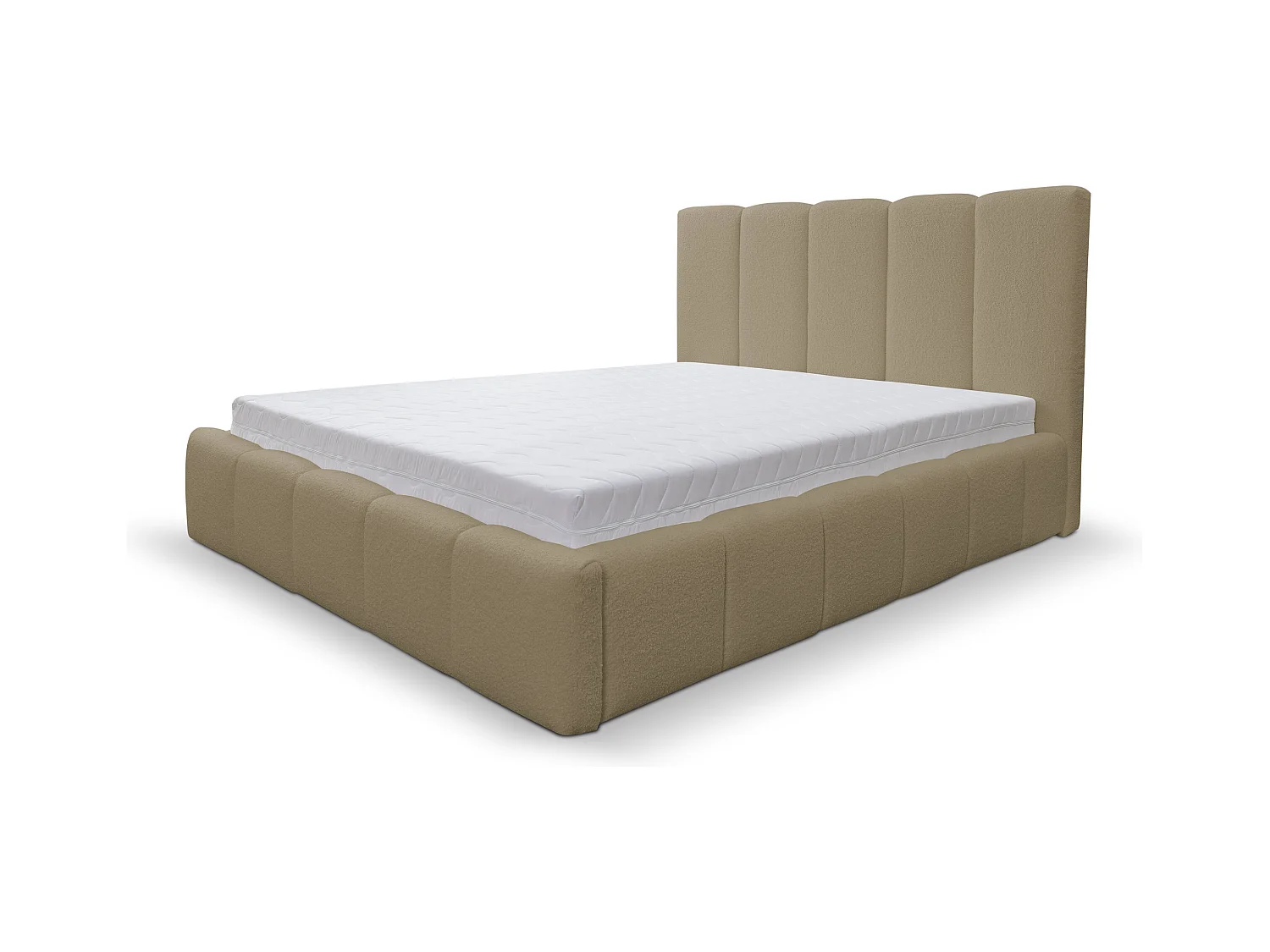 Lit rembourré Marco avec tête de lit, 160 x 200 cm, lit double avec coffre de rangement et sommier à lattes en métal, tissu bouclé, couleur : marron