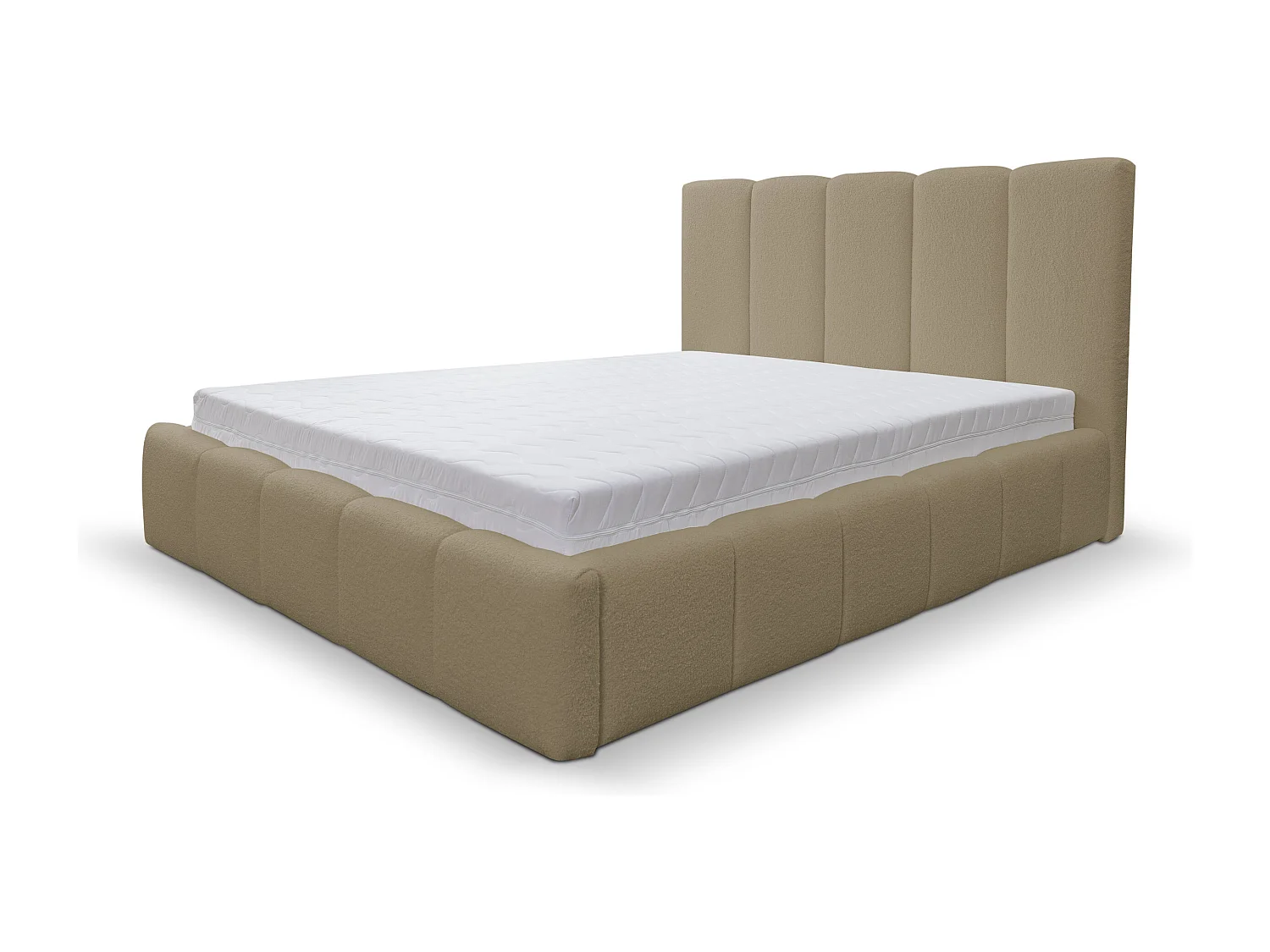 Lit rembourré Marco avec tête de lit, 160 x 200 cm, lit double avec coffre de rangement et sommier à lattes en métal, tissu bouclé, couleur : marron