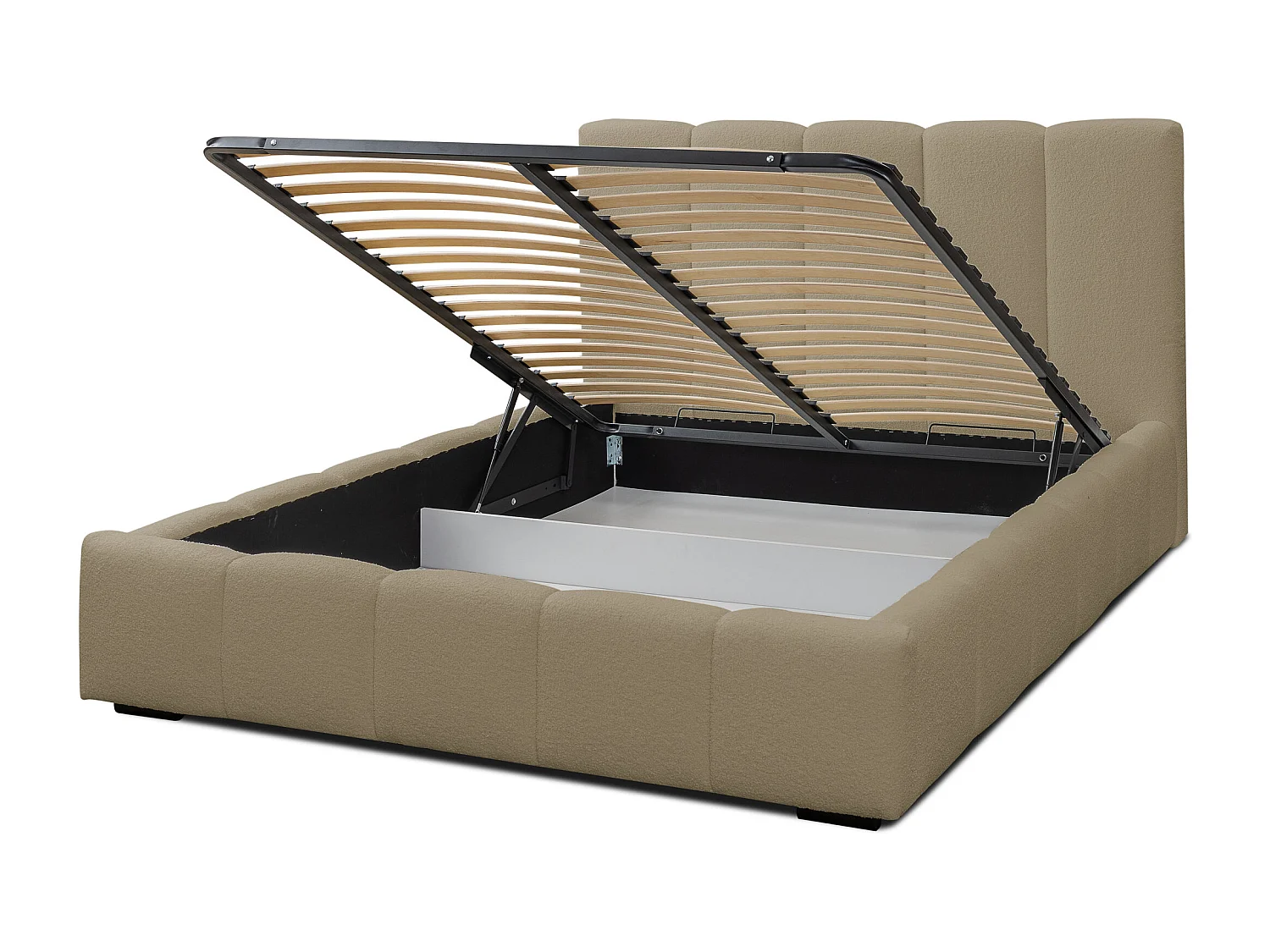 Lit rembourré Marco avec tête de lit, 160 x 200 cm, lit double avec coffre de rangement et sommier à lattes en métal, tissu bouclé, couleur : marron