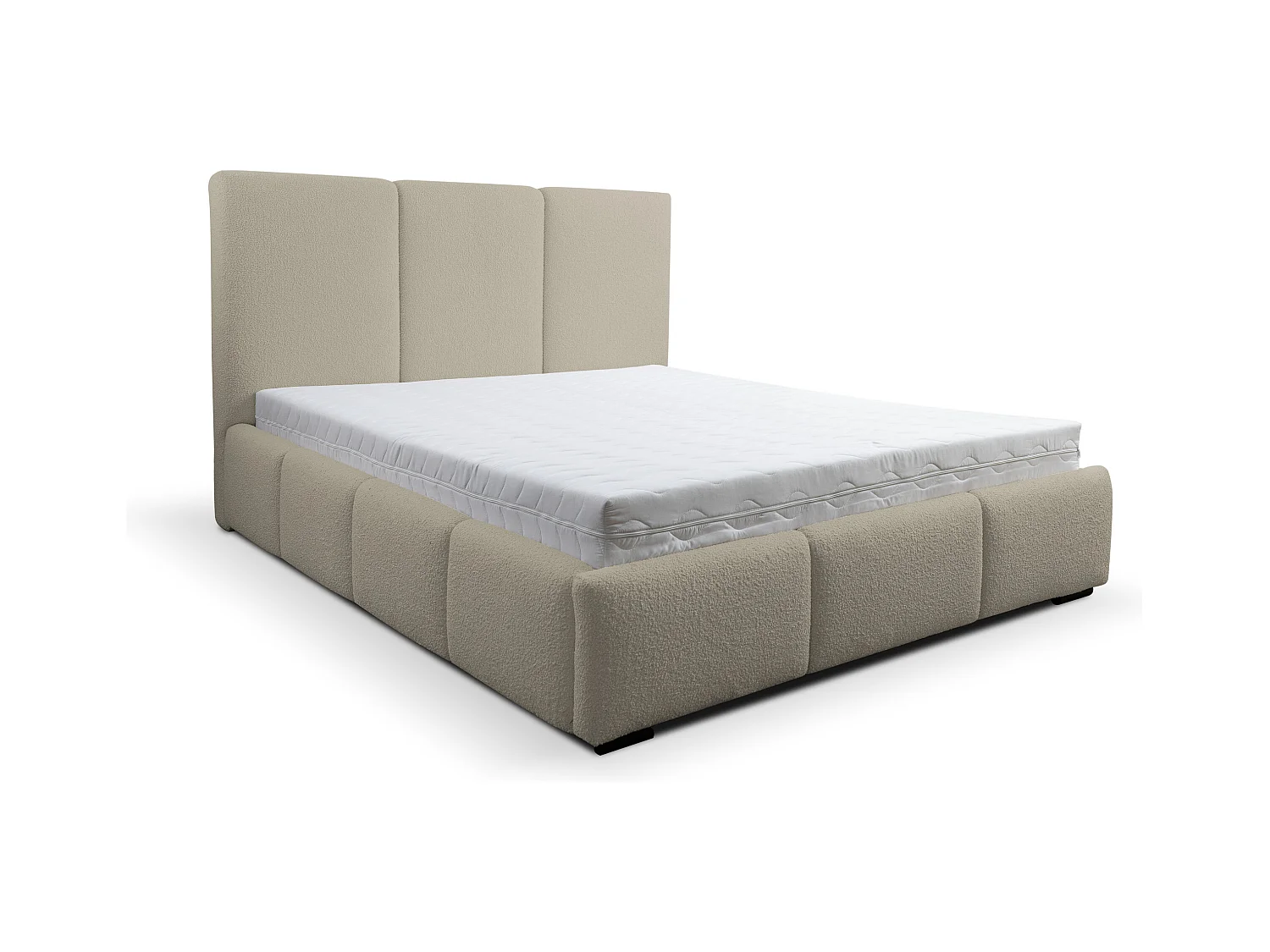 Lit rembourré Basti avec tête de lit, 140 x 200 cm, lit double avec coffre de rangement et sommier à lattes en métal, tissu bouclé, couleur : marron clair