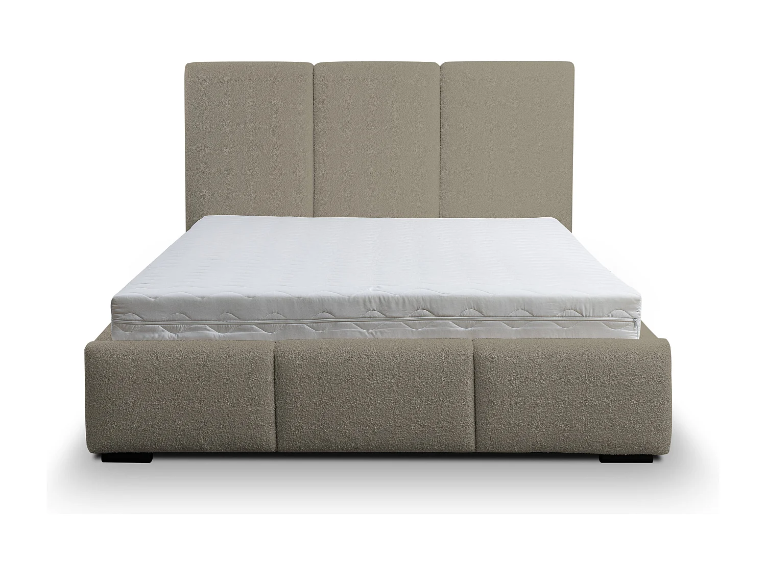 Lit rembourré Basti avec tête de lit, 140 x 200 cm, lit double avec coffre de rangement et sommier à lattes en métal, tissu bouclé, couleur : marron clair